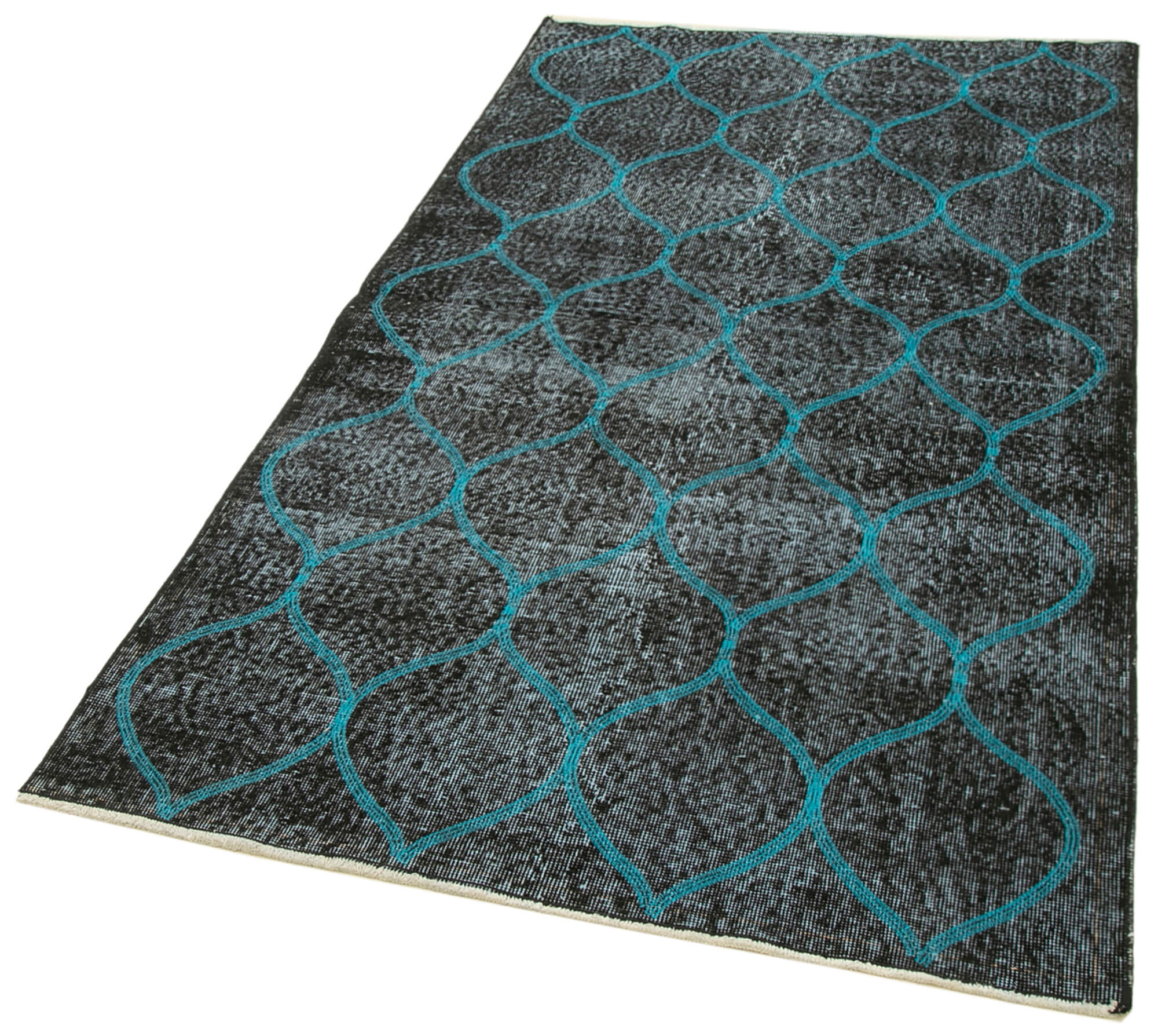 Handmade Wool Area Rug – Black Geometric Pattern, Cotton Wool Rug, Durable Floor Covering 3'8''x6'6''