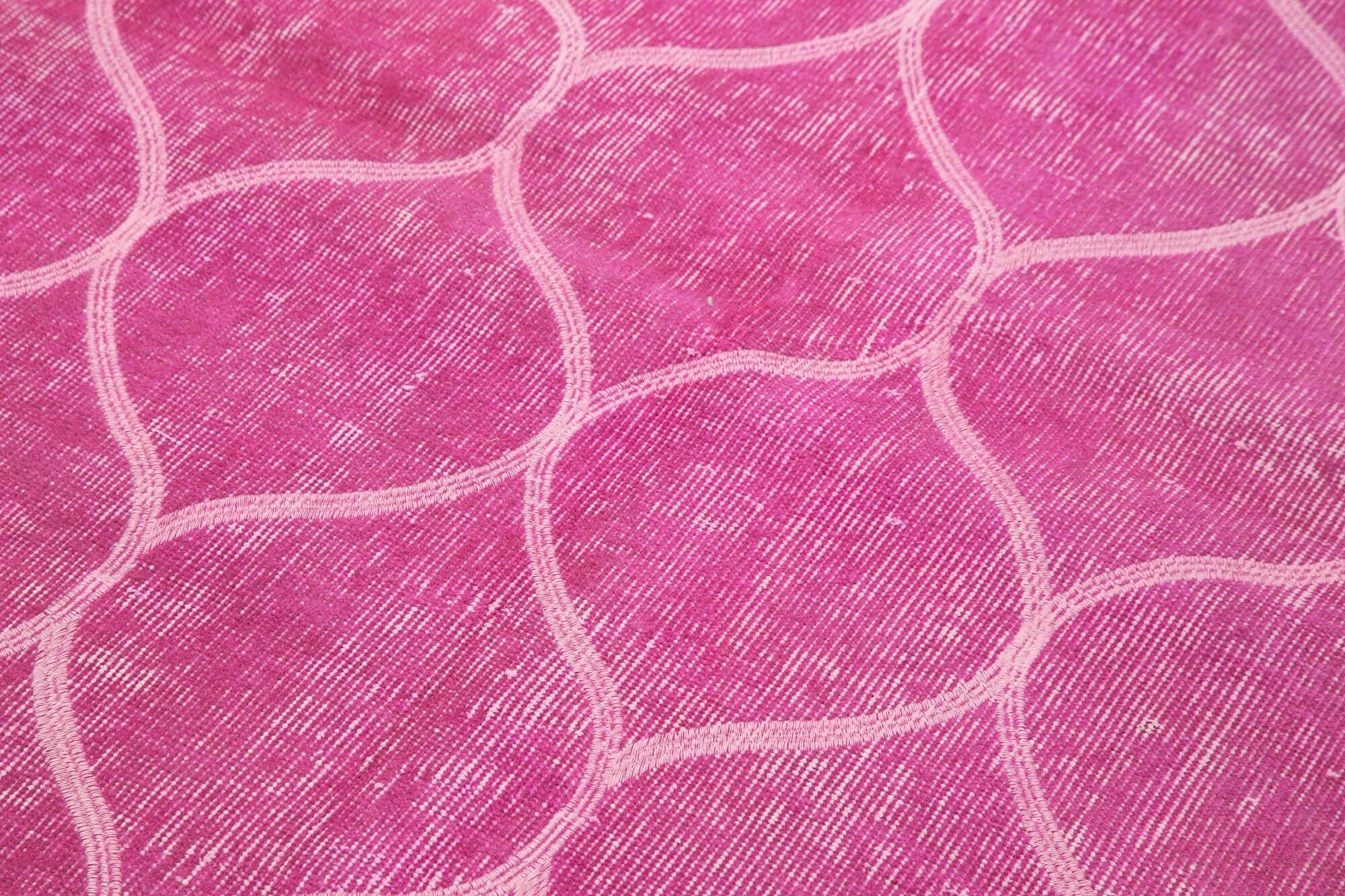 Handmade Area Rug - Pink Geometric Cotton Wool Vintage Turkish Carpet 3'8''x6'4''