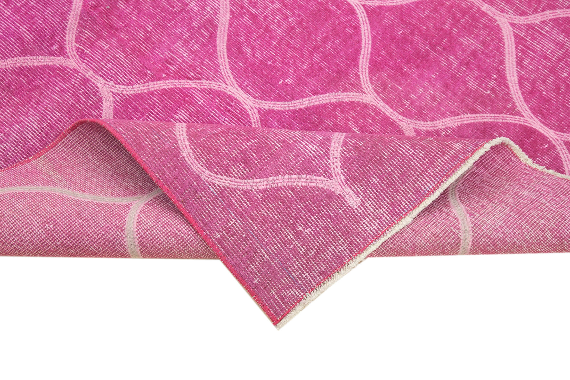 Handmade Area Rug - Pink Geometric Cotton Wool Vintage Turkish Carpet 3'8''x6'4''