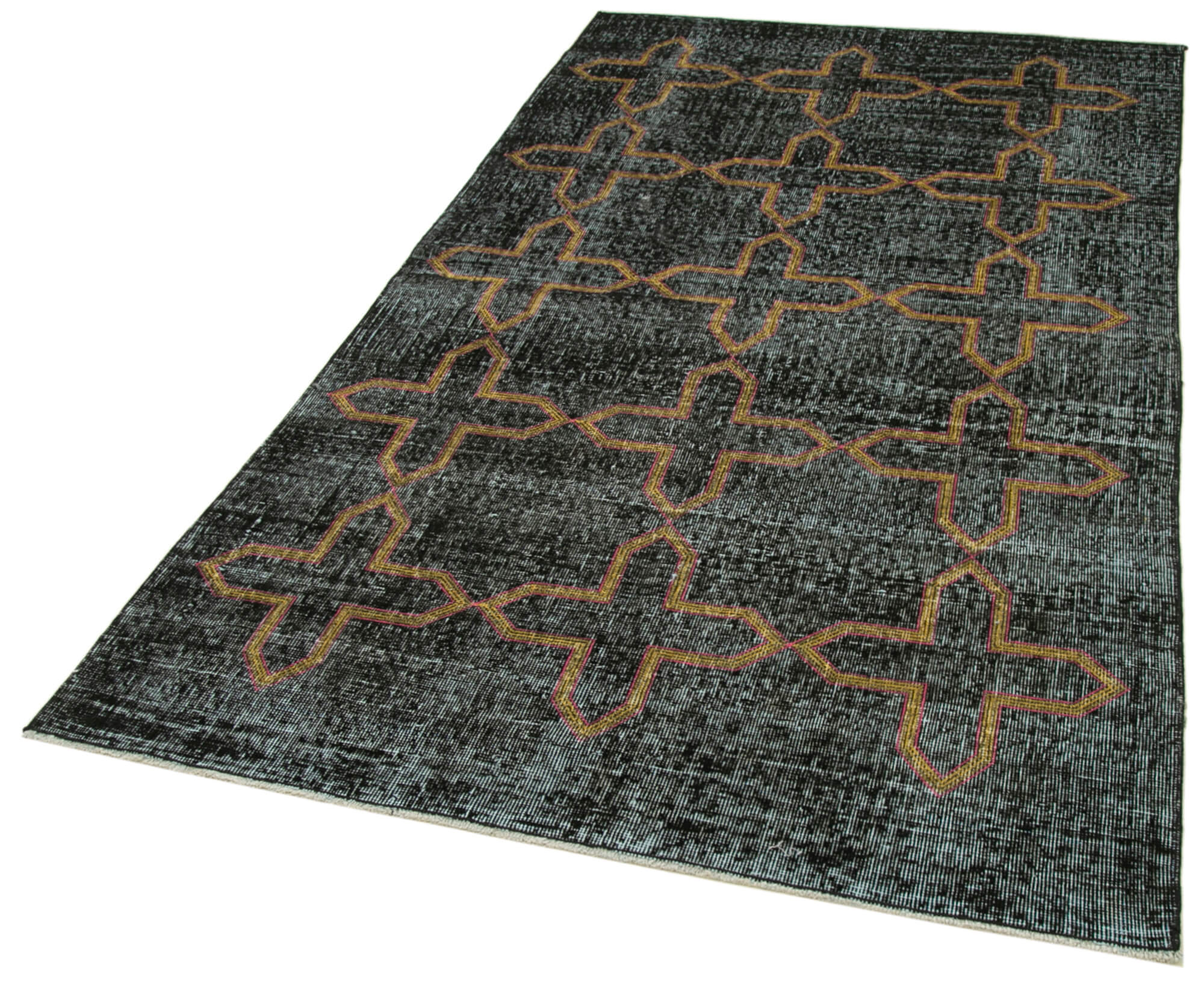 Handmade Geometric Rug - Black Area Rug Cotton Wool Blend 4'3''x7'4'' Durable Soft