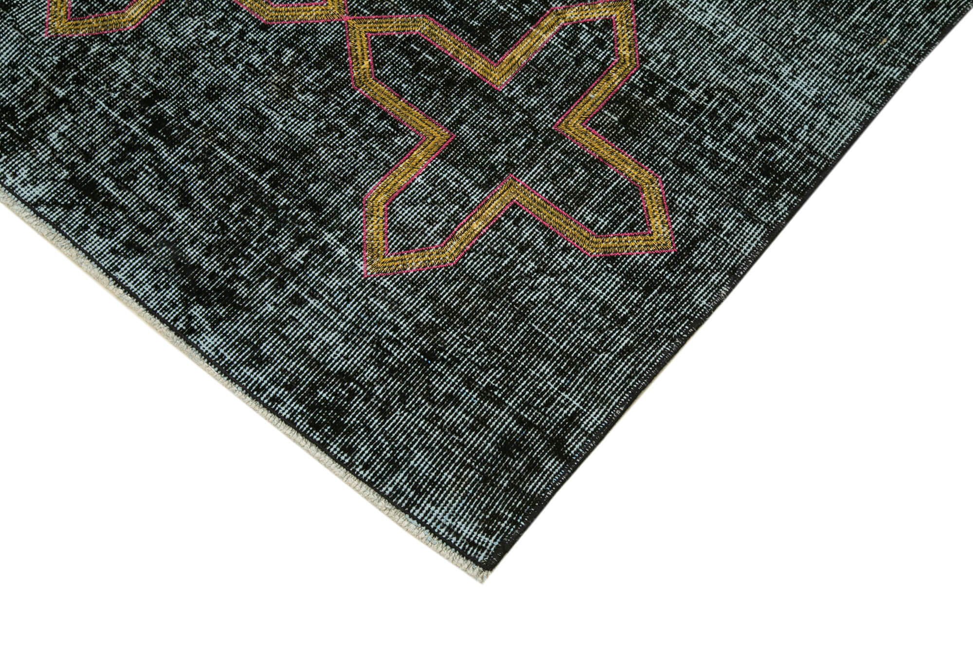 Handmade Geometric Rug - Black Area Rug Cotton Wool Blend 4'3''x7'4'' Durable Soft