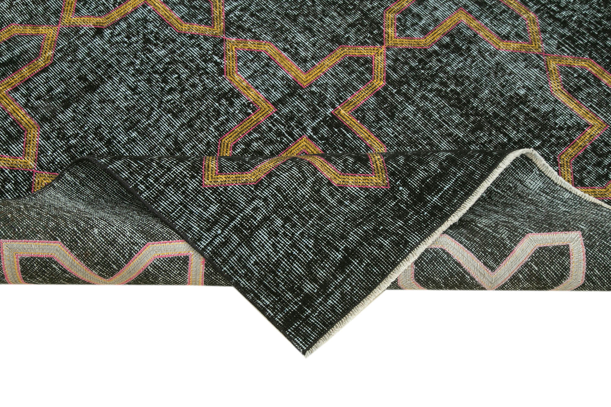 Handmade Geometric Rug - Black Area Rug Cotton Wool Blend 4'3''x7'4'' Durable Soft