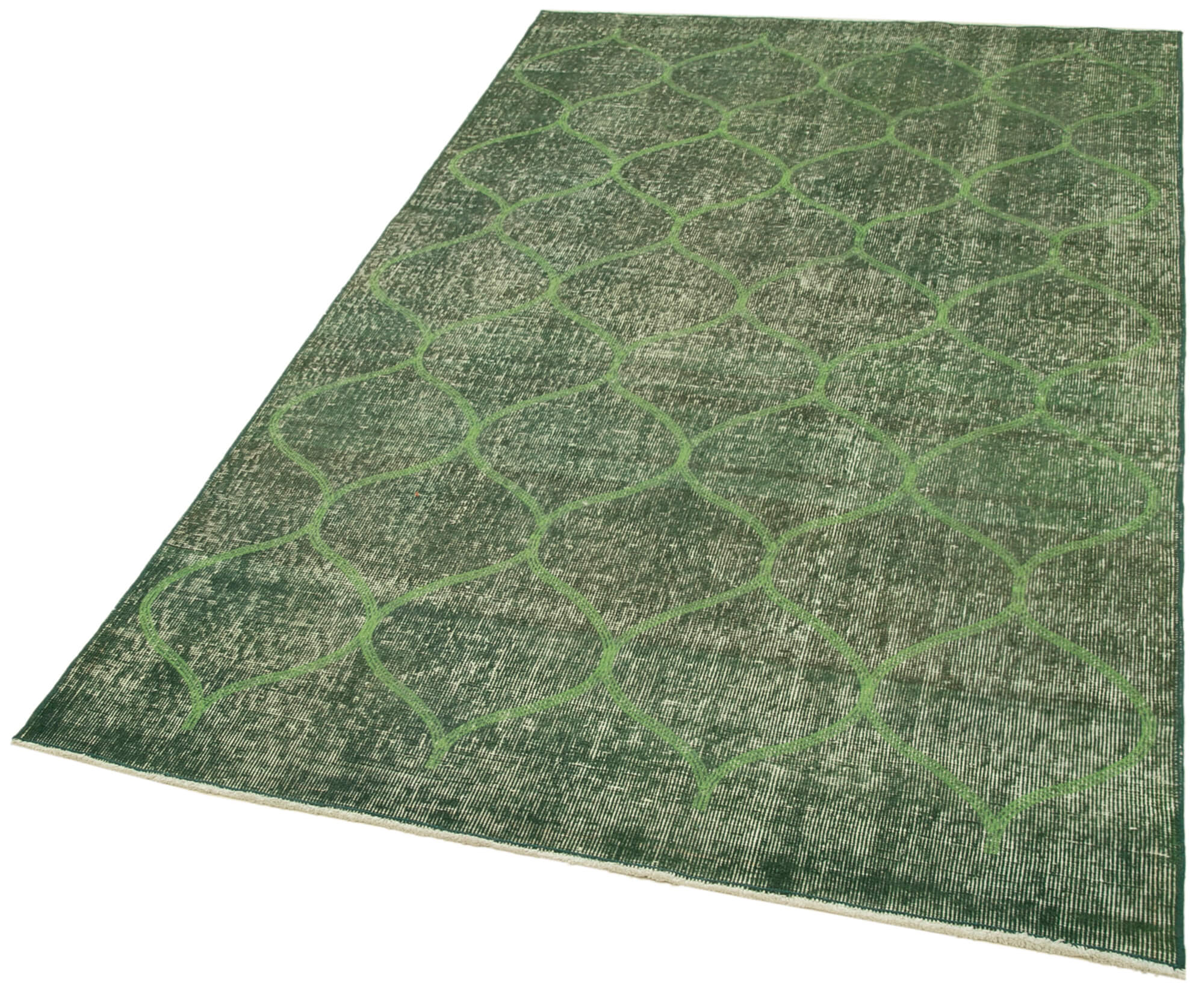 Handmade Geometric Rug – Green Wool Carpet Cotton Area Rug 4'2" x 7'1"