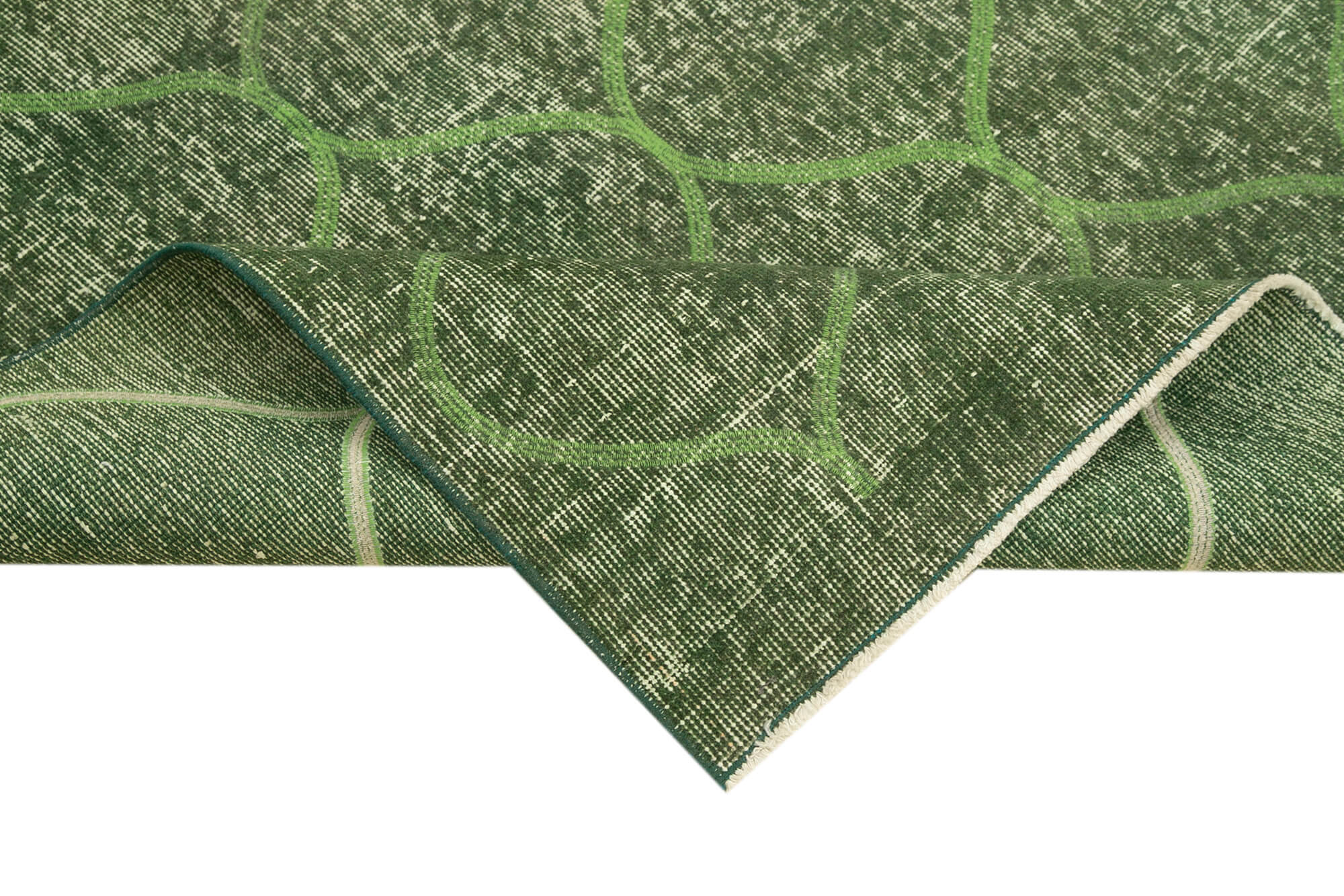 Handmade Geometric Rug – Green Wool Carpet Cotton Area Rug 4'2" x 7'1"