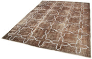 Handmade Geometric Rug – Brown Area Rug Cotton Wool, Vintage Turkish Wool Carpet 6'9''x9'3''
