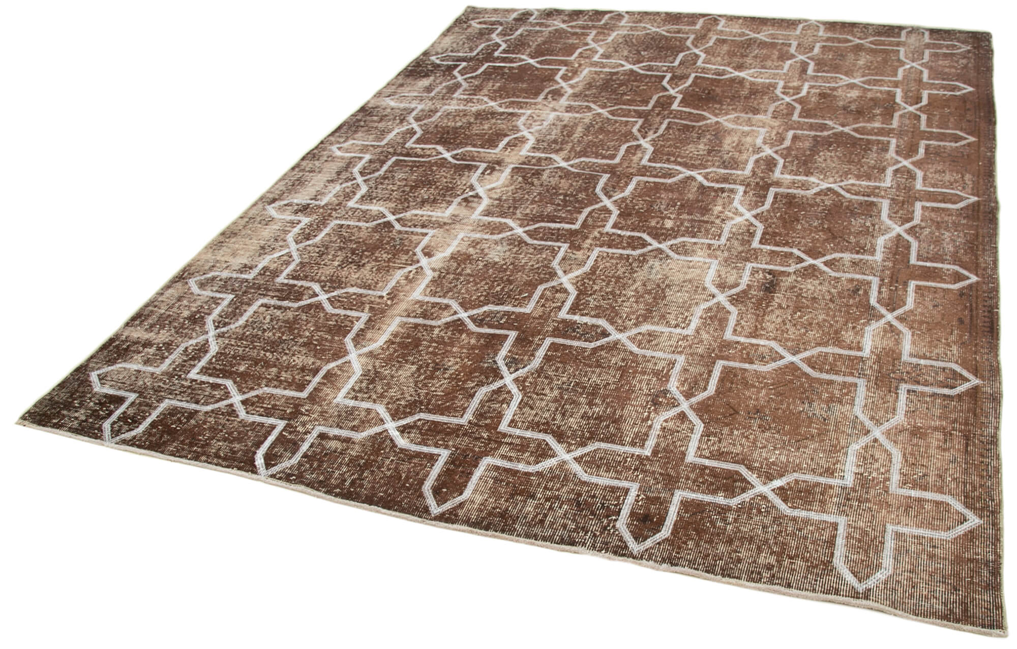 Handmade Geometric Rug – Brown Area Rug Cotton Wool, Vintage Turkish Wool Carpet 6'9''x9'3''