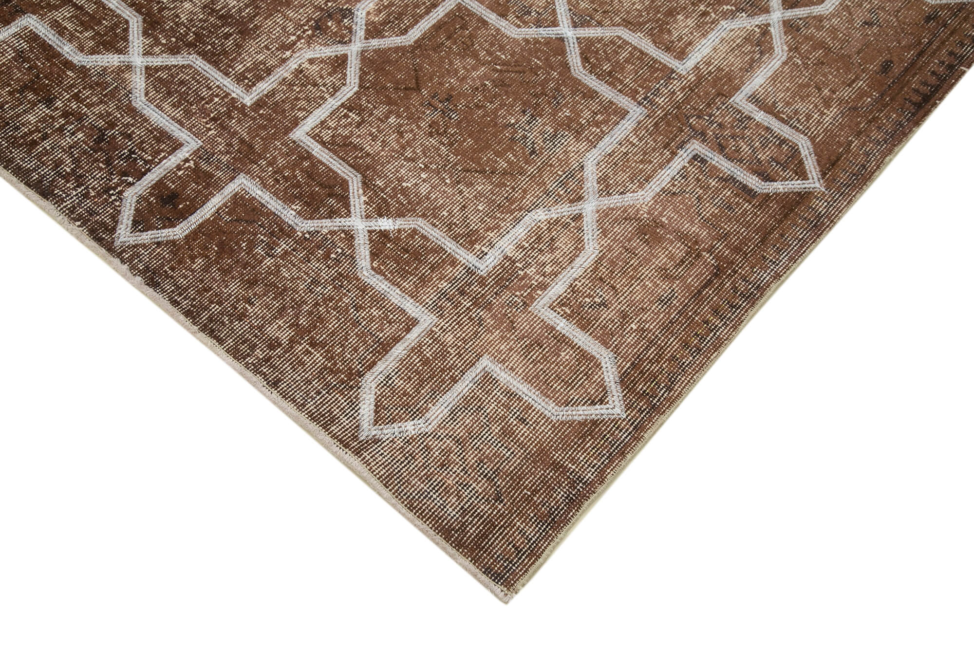 Handmade Geometric Rug – Brown Area Rug Cotton Wool, Vintage Turkish Wool Carpet 6'9''x9'3''