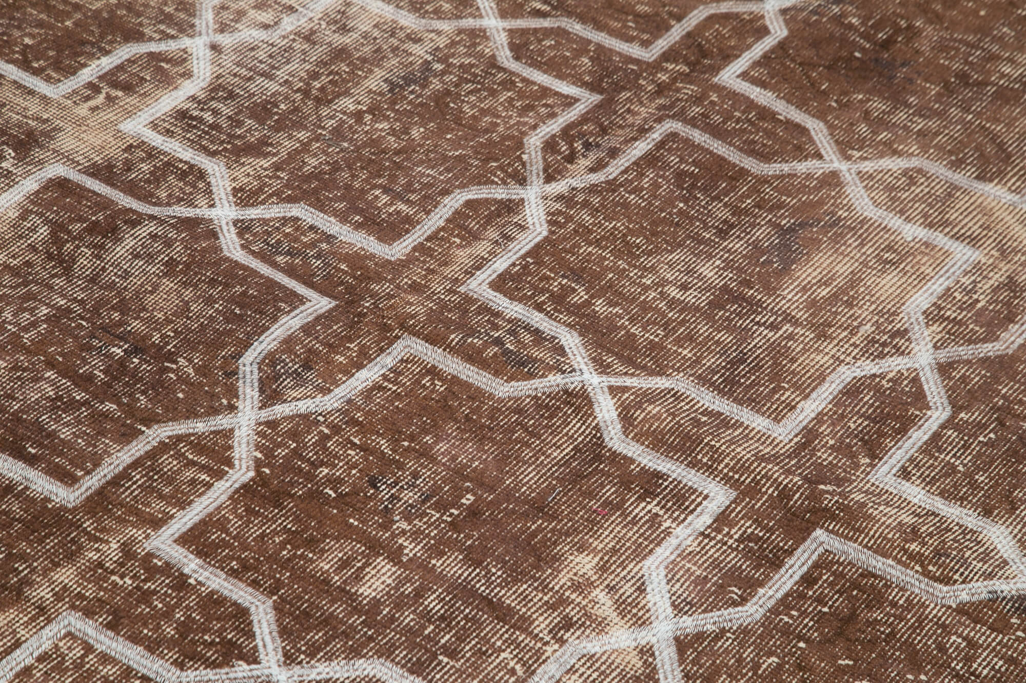 Handmade Geometric Rug – Brown Area Rug Cotton Wool, Vintage Turkish Wool Carpet 6'9''x9'3''