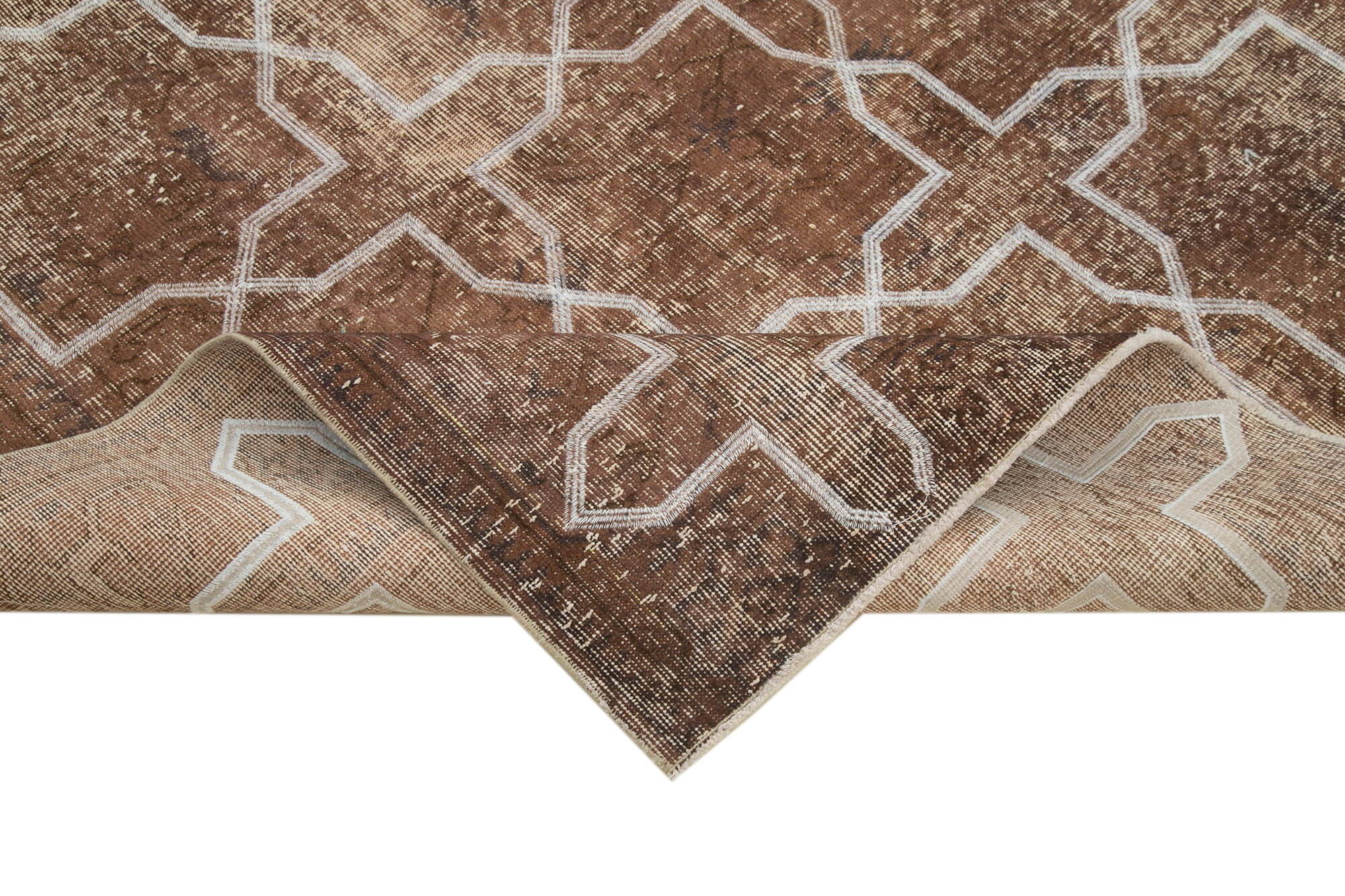 Handmade Geometric Rug – Brown Area Rug Cotton Wool, Vintage Turkish Wool Carpet 6'9''x9'3''