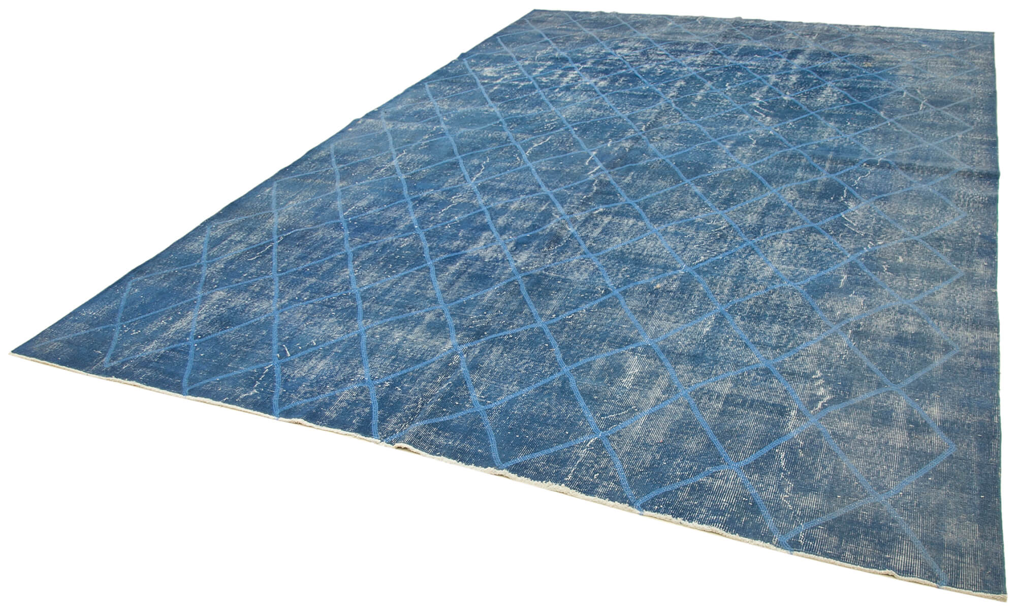 Handmade Wool Area Rug – Blue Geometric Design | Cotton Wool Carpet 8'9''x12'6''