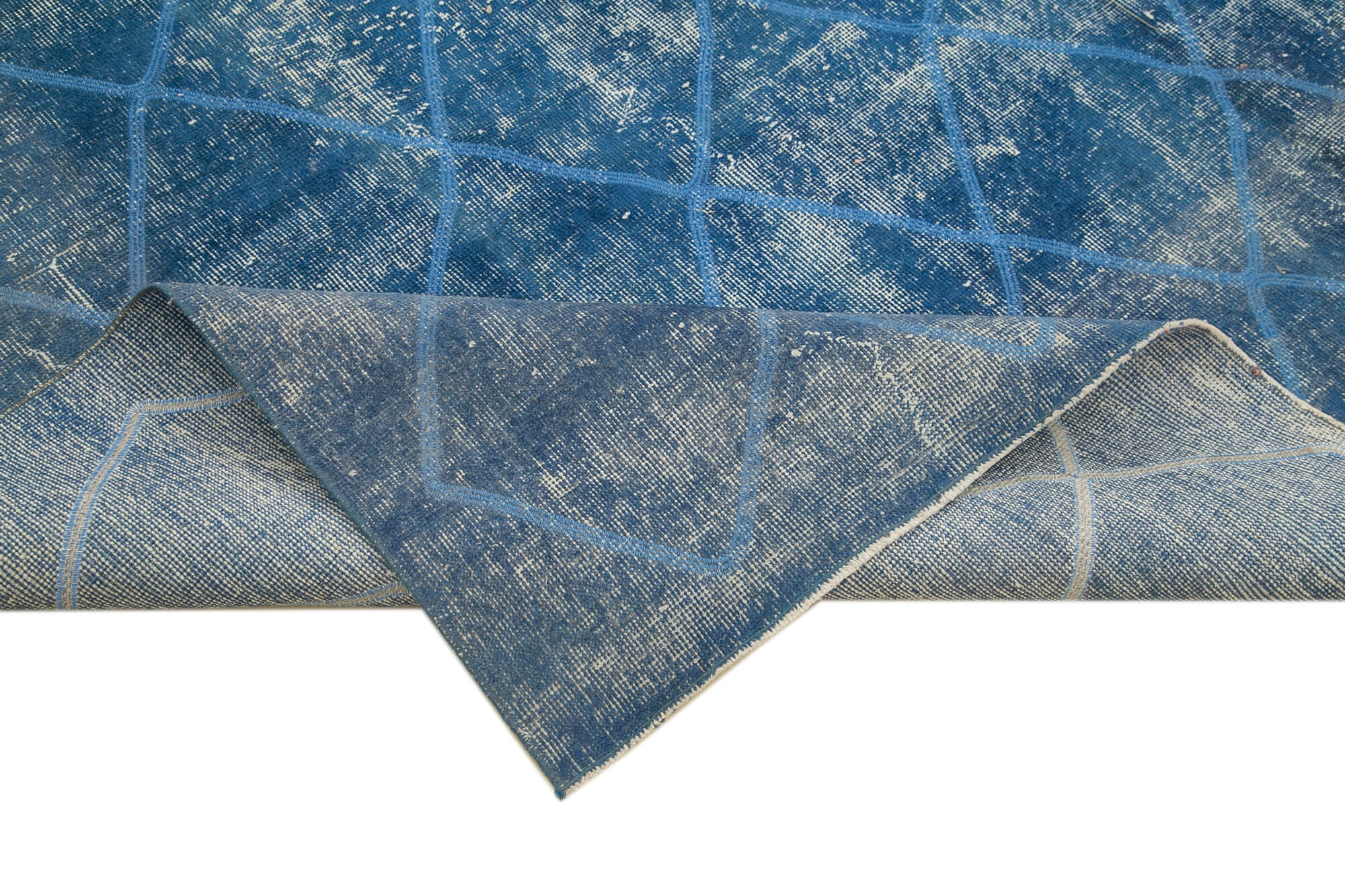 Handmade Wool Area Rug – Blue Geometric Design | Cotton Wool Carpet 8'9''x12'6''