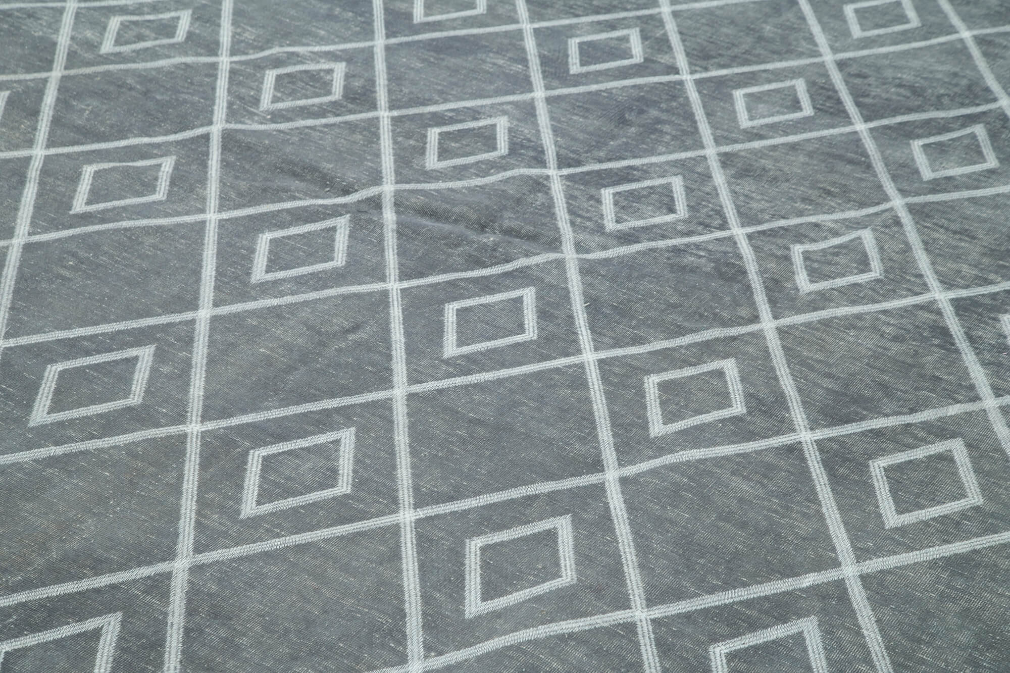 Handmade Geometric Area Rug - Grey Wool Rug, Cotton Wool Carpet 9'11''x15'11''