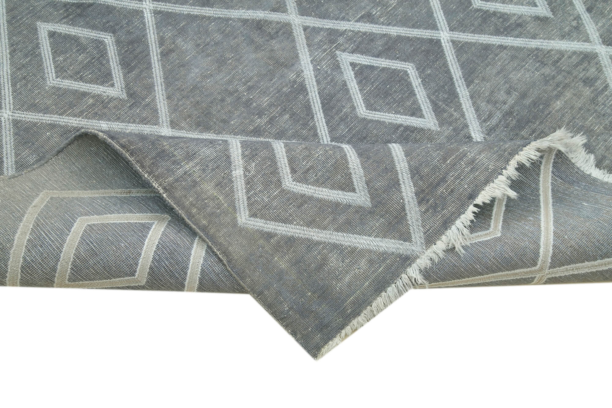 Handmade Geometric Area Rug - Grey Wool Rug, Cotton Wool Carpet 9'11''x15'11''