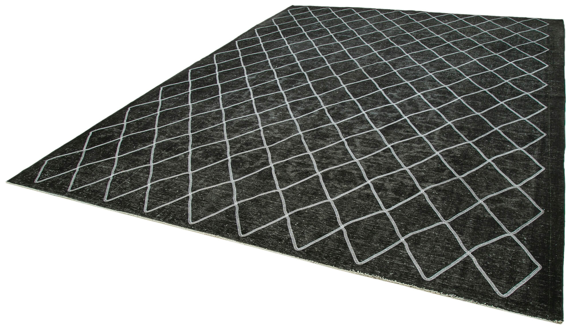 Handmade Geometric Rug - Black Cotton Wool Area Rug 10'2" x 13'4" | Turkish Hand Knotted Carpet