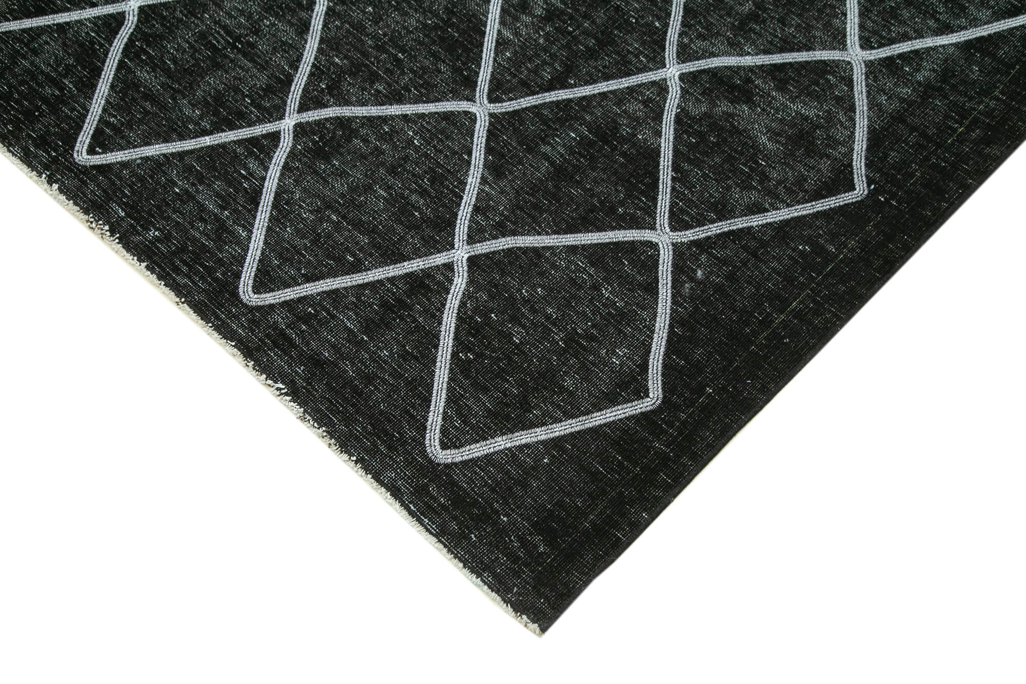 Handmade Geometric Rug - Black Cotton Wool Area Rug 10'2" x 13'4" | Turkish Hand Knotted Carpet