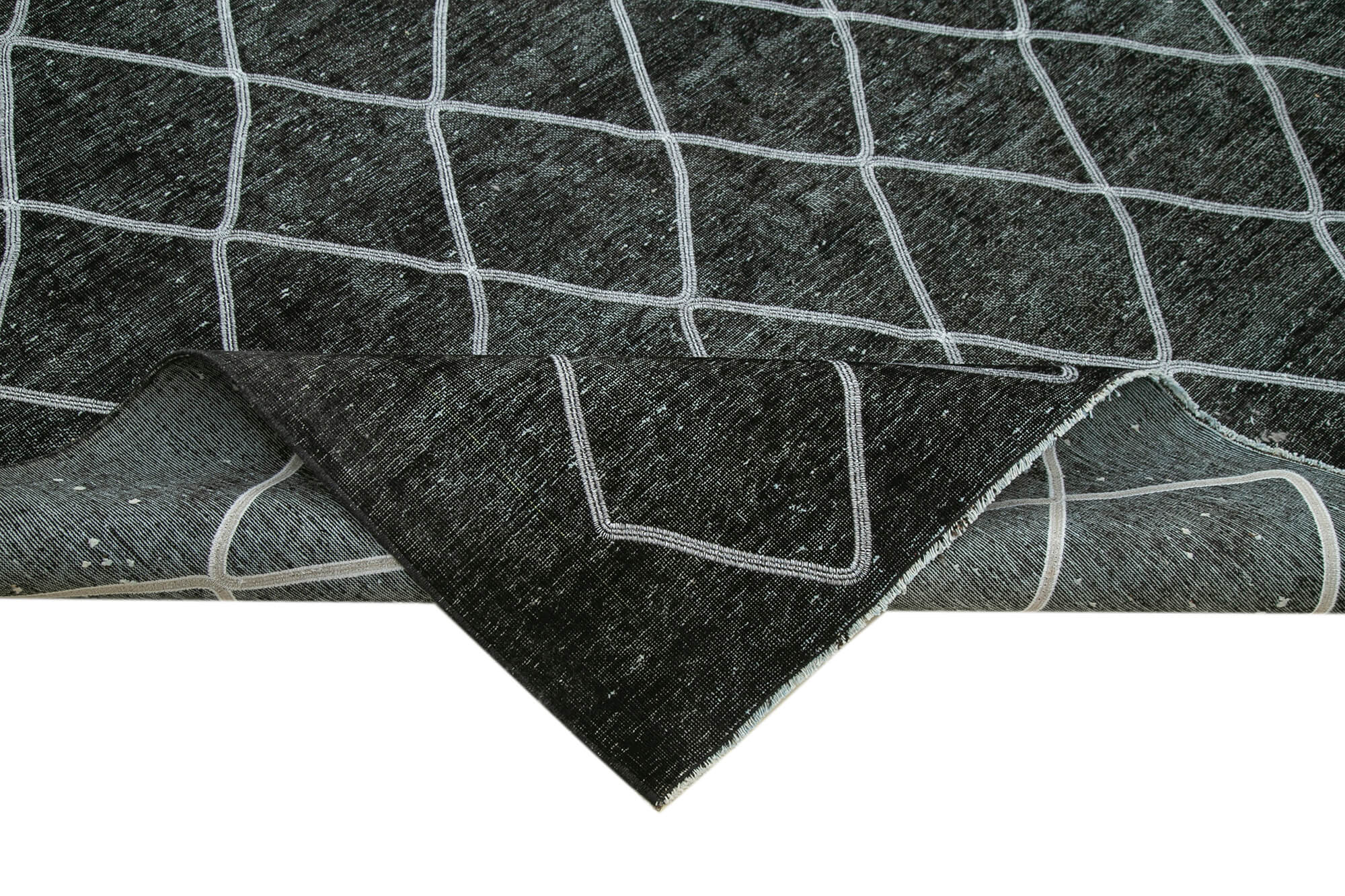 Handmade Geometric Rug - Black Cotton Wool Area Rug 10'2" x 13'4" | Turkish Hand Knotted Carpet