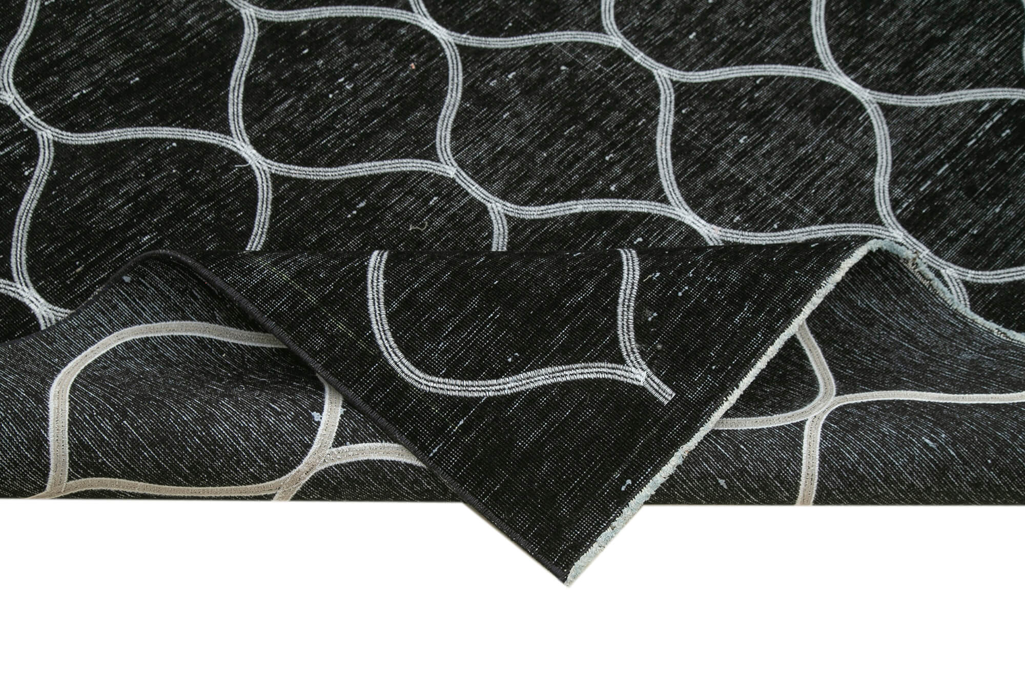 Handmade Geometric Rug – Black Area Rug Cotton Wool Blend 9'7''x12'8''