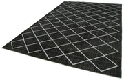 Handmade Geometric Rug | Vintage Turkish Rug Cotton Wool Black Area Carpet