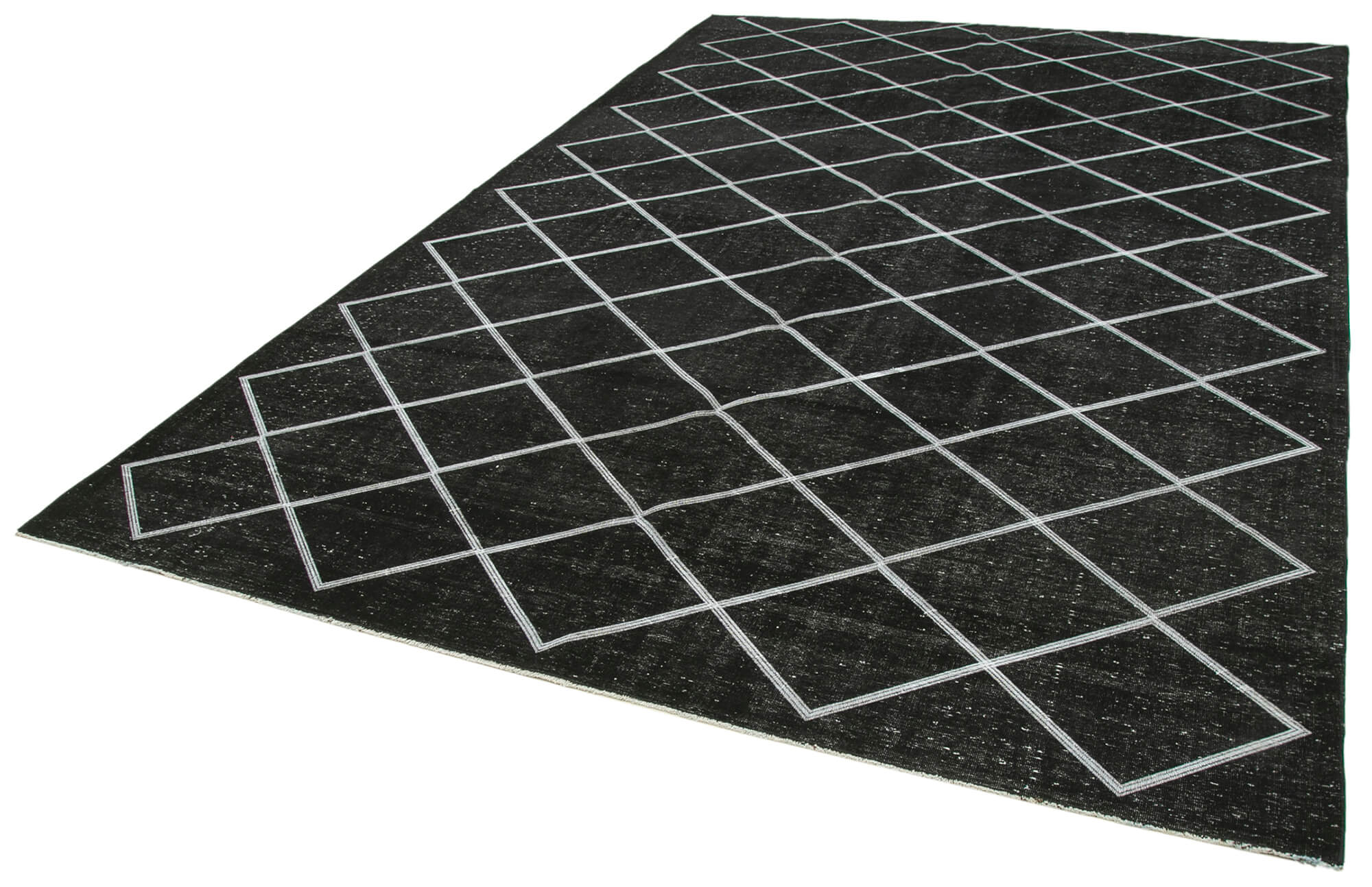 Handmade Geometric Rug | Vintage Turkish Rug Cotton Wool Black Area Carpet