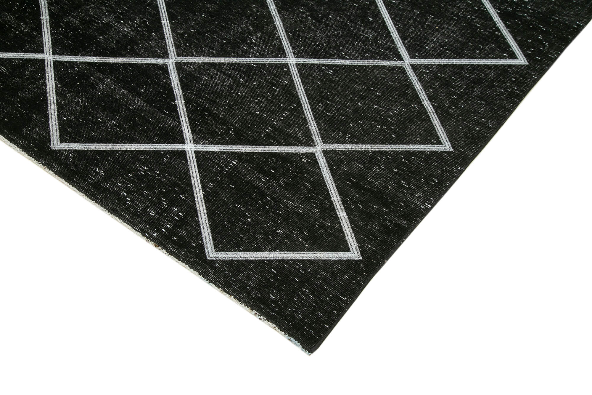 Handmade Geometric Rug | Vintage Turkish Rug Cotton Wool Black Area Carpet