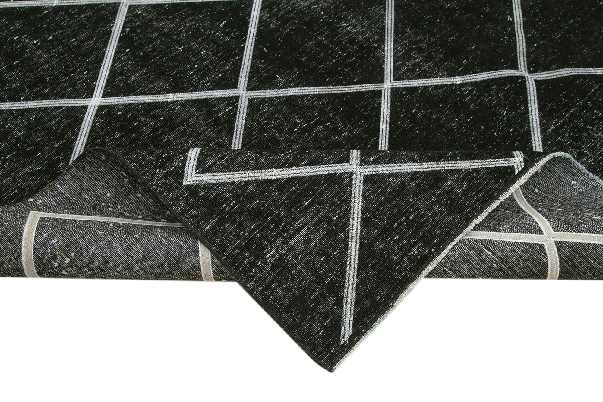 Handmade Geometric Rug | Vintage Turkish Rug Cotton Wool Black Area Carpet