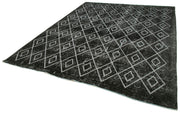 Handmade Wool Area Rug – Black Wool Carpet with Geometric Cotton Design, 7'10''x9'10''