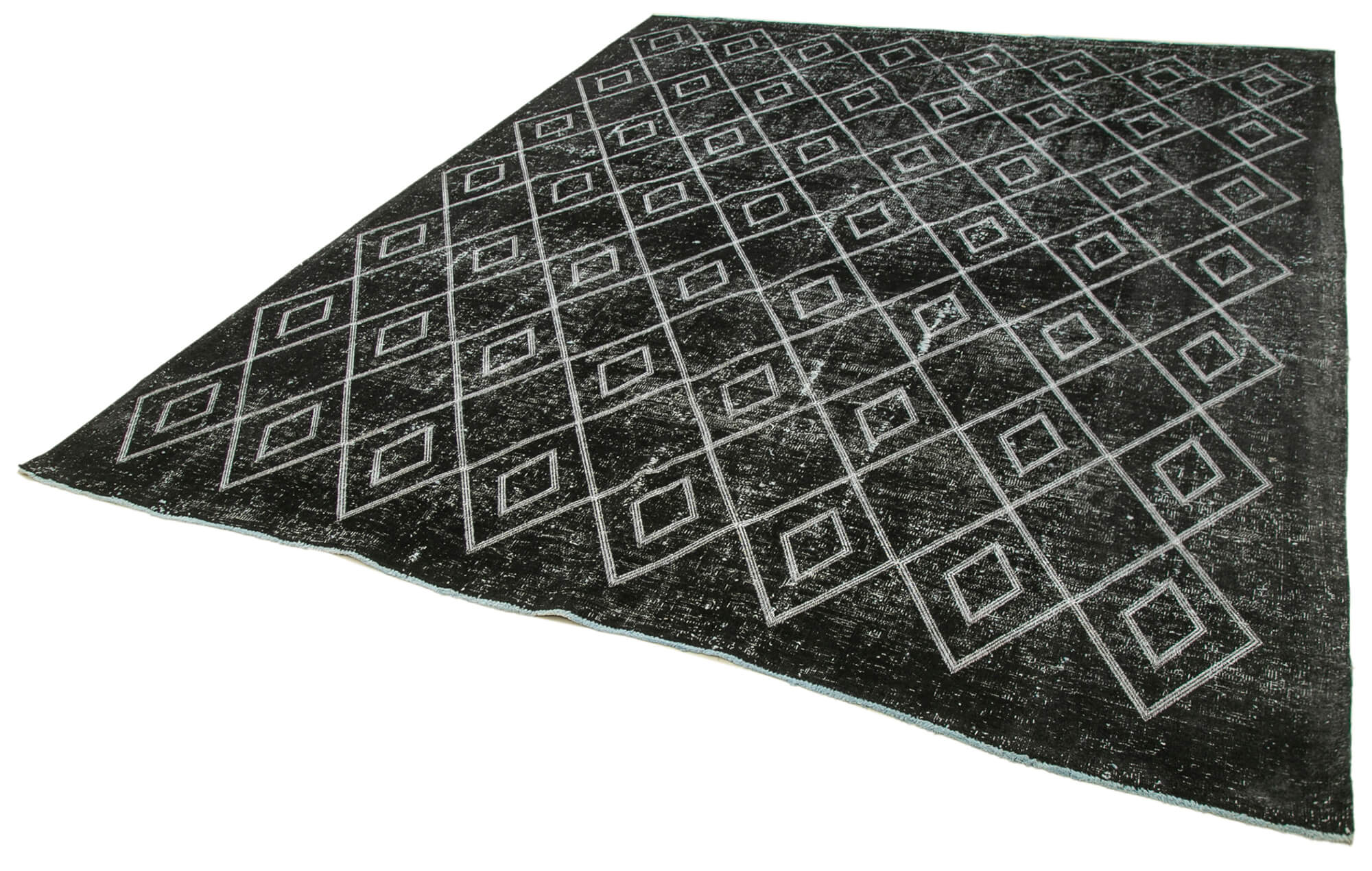 Handmade Wool Area Rug – Black Wool Carpet with Geometric Cotton Design, 7'10''x9'10''