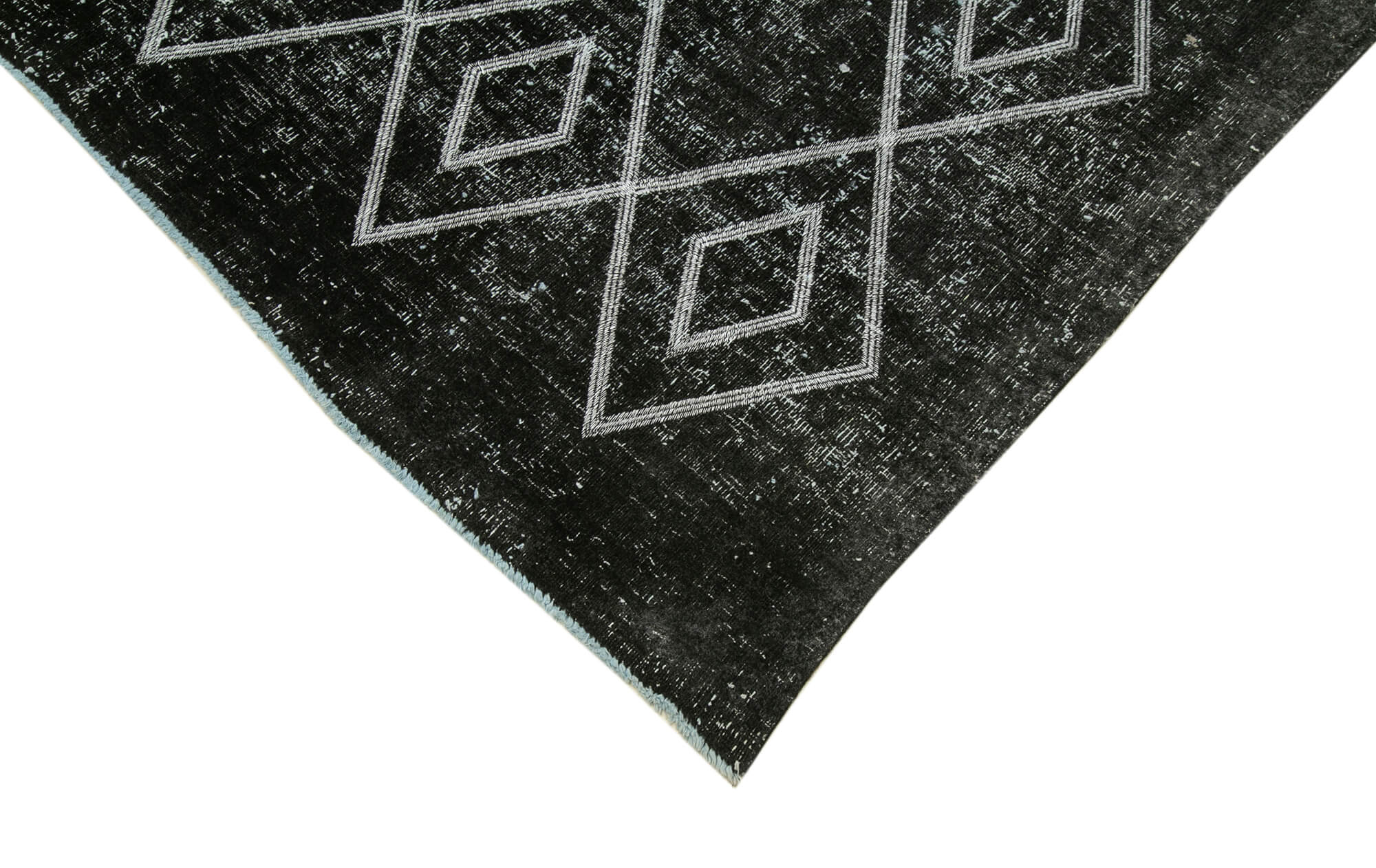 Handmade Wool Area Rug – Black Wool Carpet with Geometric Cotton Design, 7'10''x9'10''