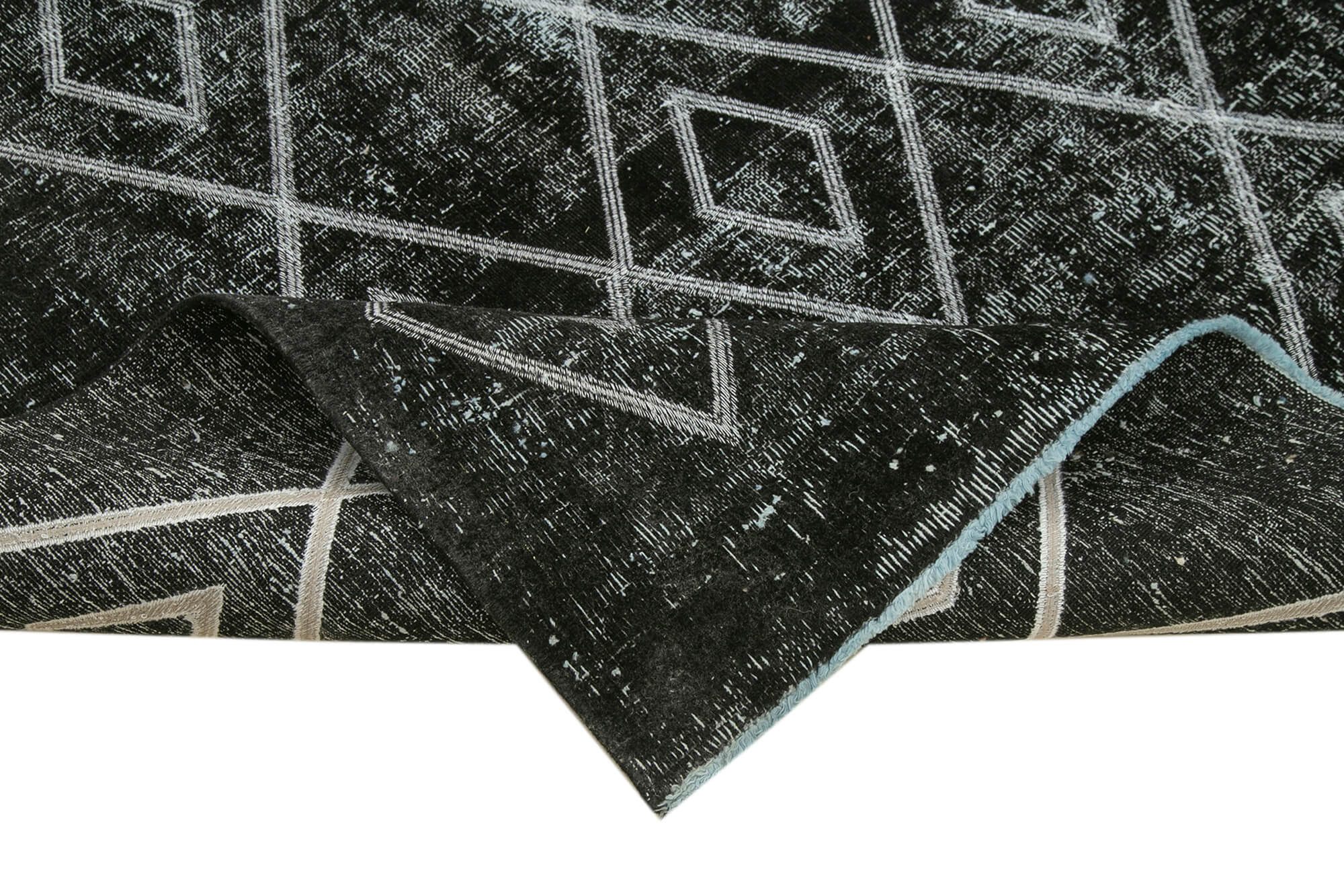 Handmade Wool Area Rug – Black Wool Carpet with Geometric Cotton Design, 7'10''x9'10''