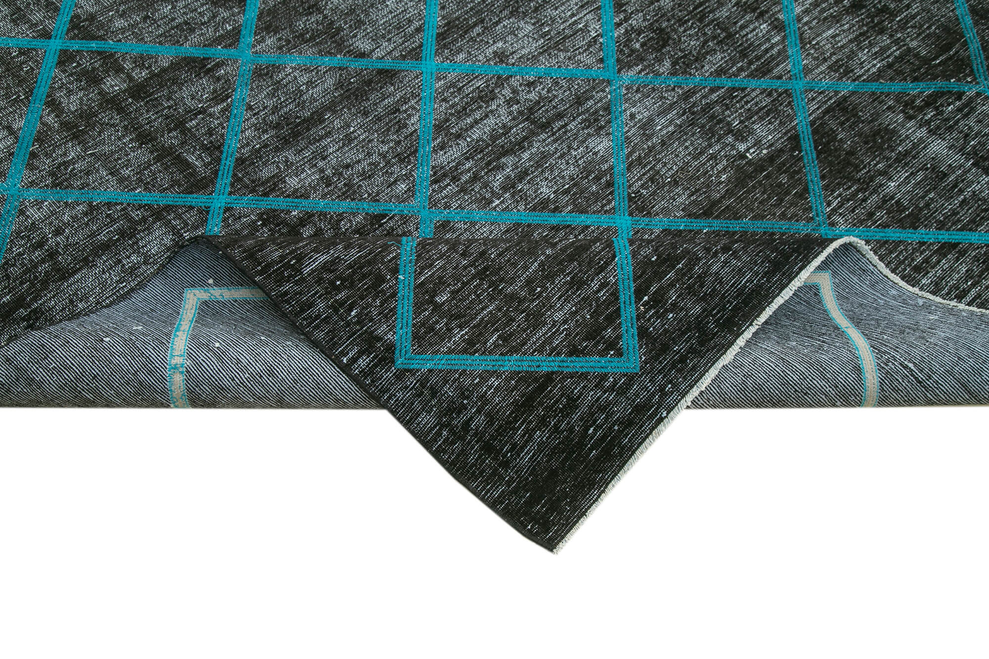 Handmade Geometric Rug – Black Geometric Carpet 9'9'' x 13'7'' Wool Cotton Area Rug