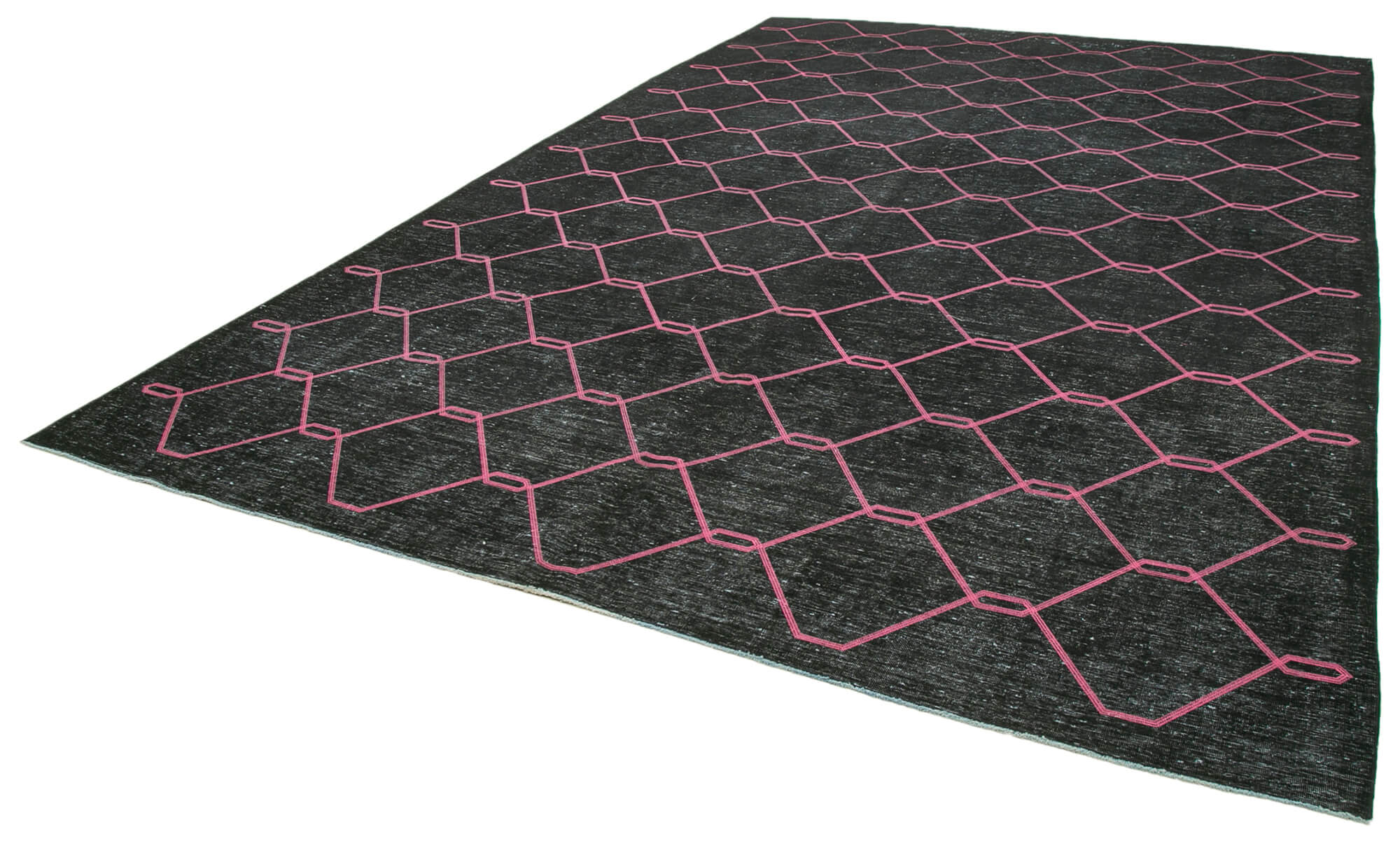 Handmade Geometric Rug - Black Cotton Wool Carpet, Turkish Hand Knotted 9'10"x15'2"