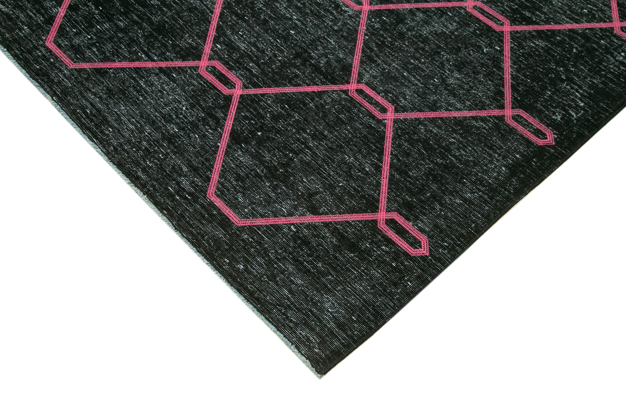 Handmade Geometric Rug - Black Cotton Wool Carpet, Turkish Hand Knotted 9'10"x15'2"