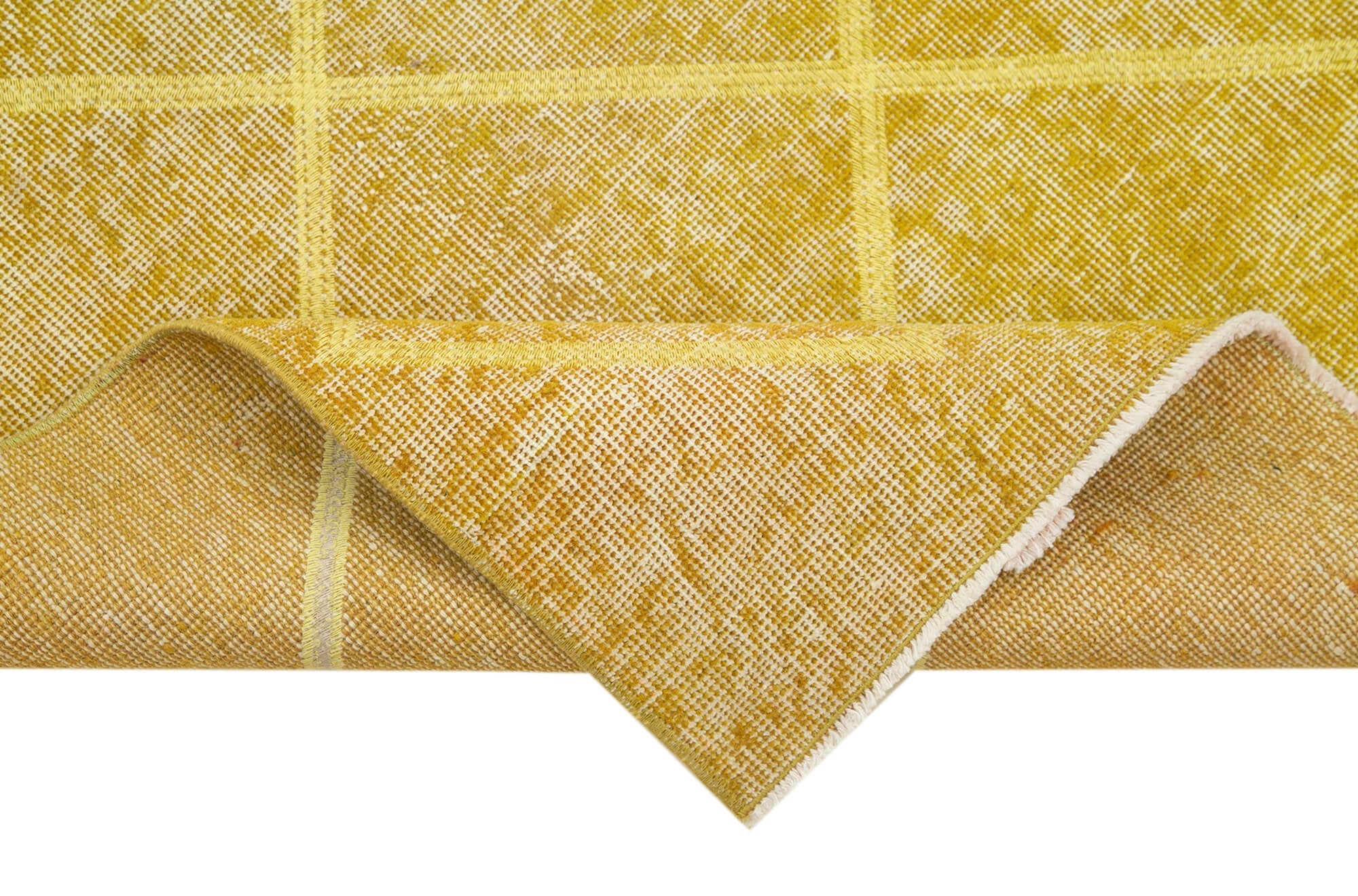 Handmade Geometric Rug – Yellow Geometric Carpet, Cotton Wool Area Rug 2'11''x10'4''