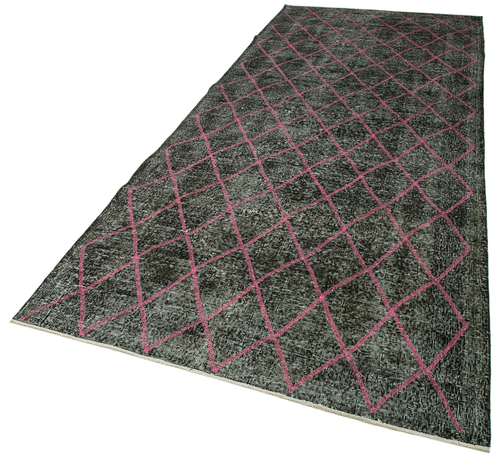 Handmade Geometric Rug - Black Area Rug with Turkish Wool & Cotton Wool Carpet 4'9''x12'7''