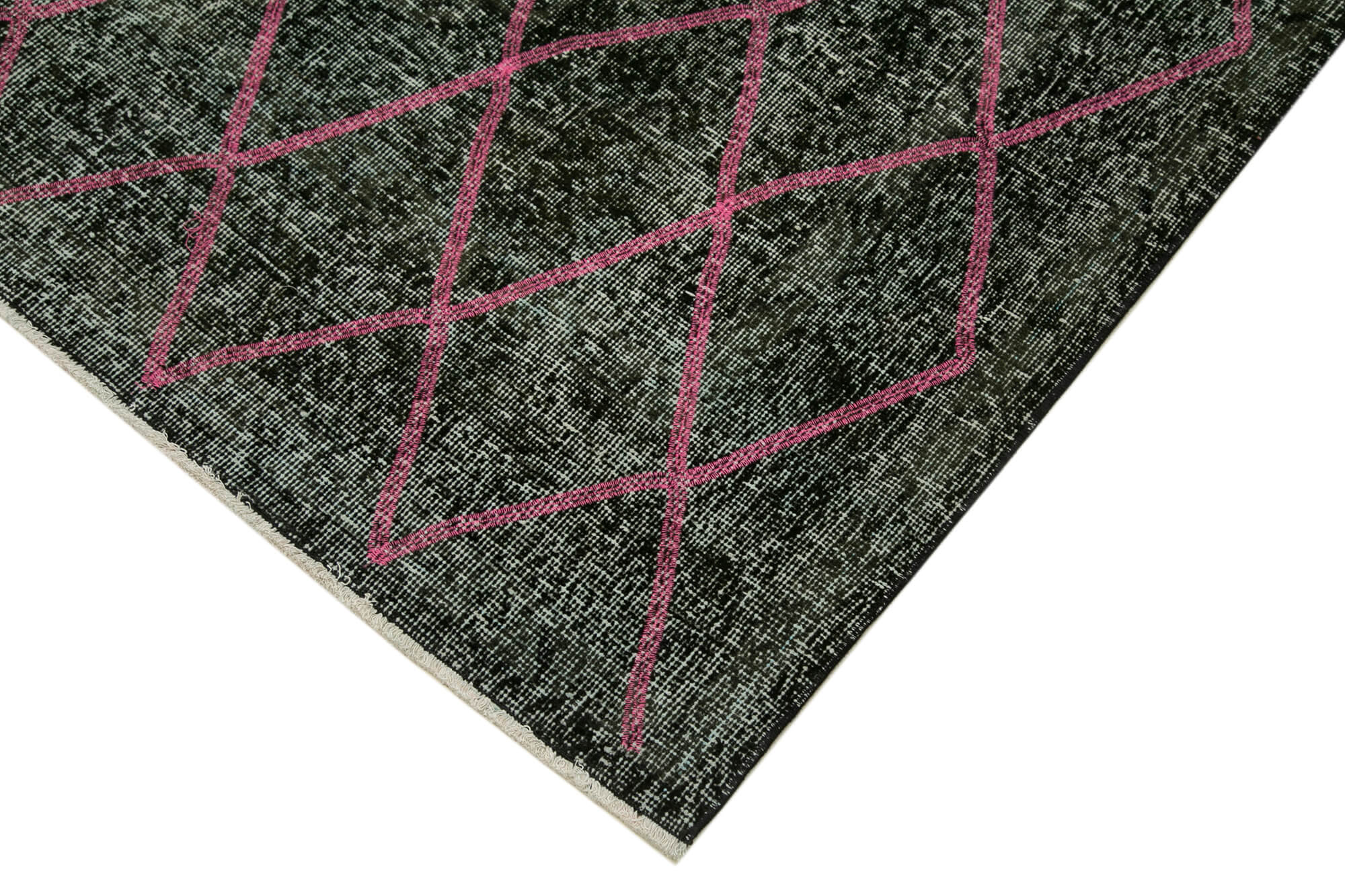 Handmade Geometric Rug - Black Area Rug with Turkish Wool & Cotton Wool Carpet 4'9''x12'7''