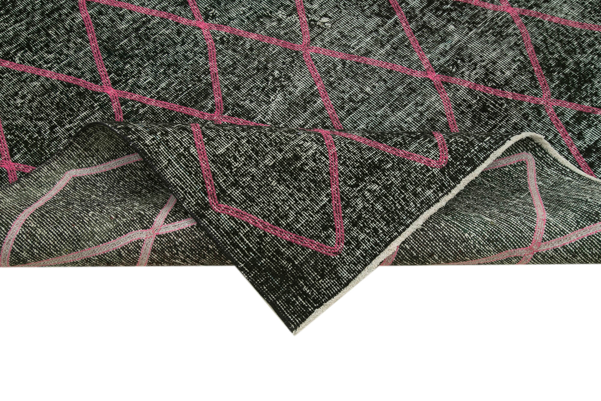 Handmade Geometric Rug - Black Area Rug with Turkish Wool & Cotton Wool Carpet 4'9''x12'7''