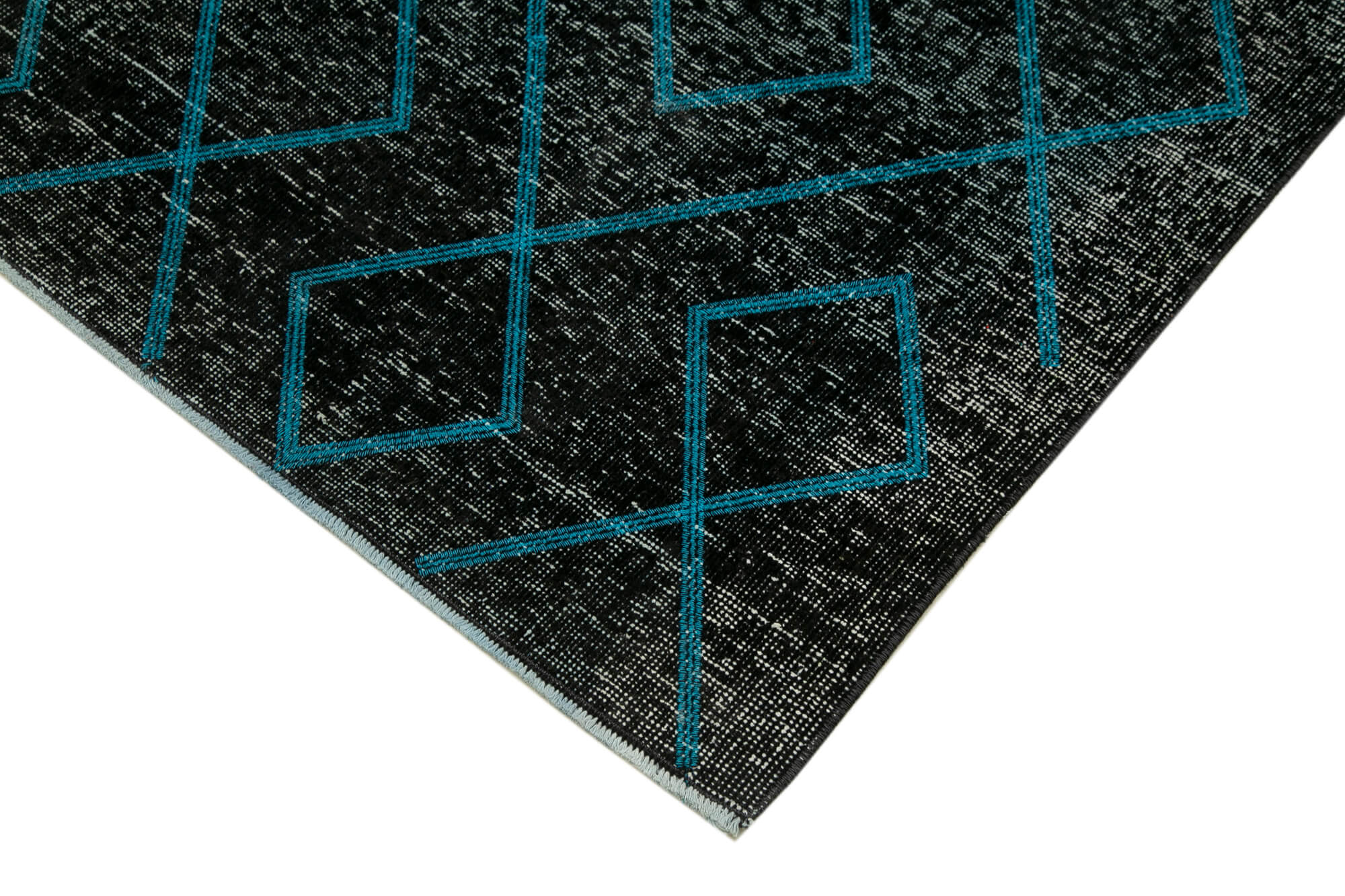 Handmade Geometric Rug – Black Cotton Wool Carpet, Turkish Hand Knotted Flat Weave
