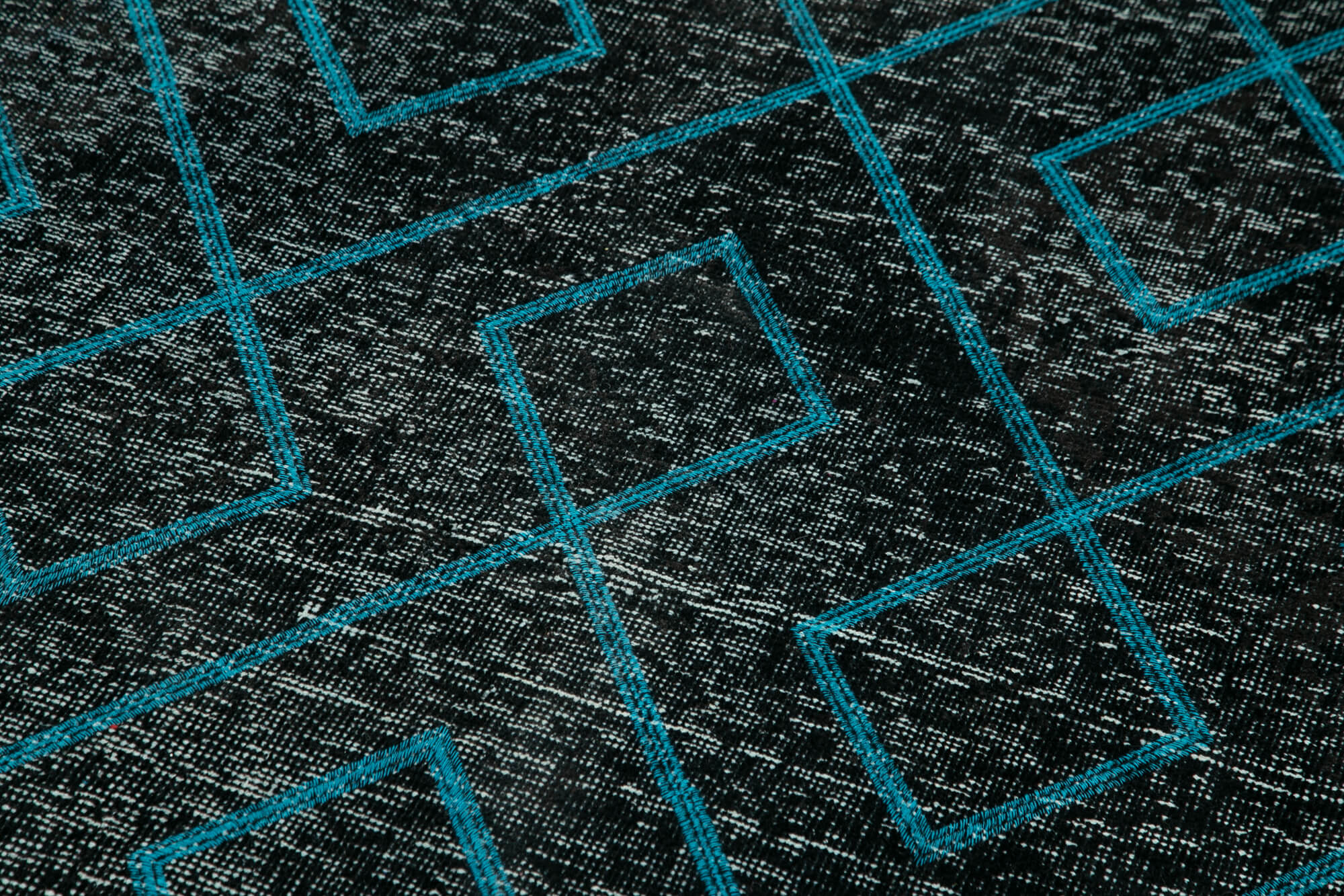 Handmade Geometric Rug – Black Cotton Wool Carpet, Turkish Hand Knotted Flat Weave