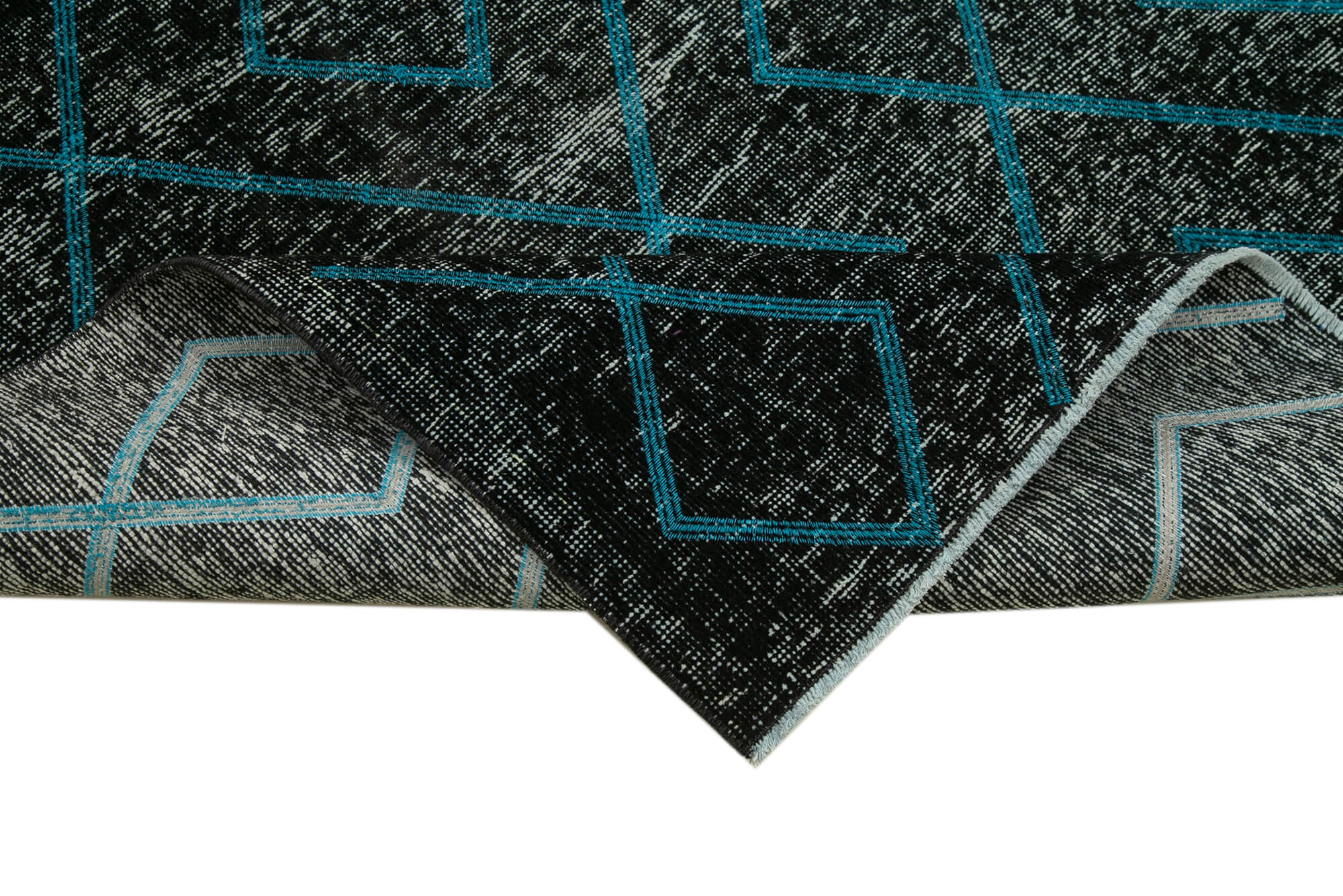 Handmade Geometric Rug – Black Cotton Wool Carpet, Turkish Hand Knotted Flat Weave