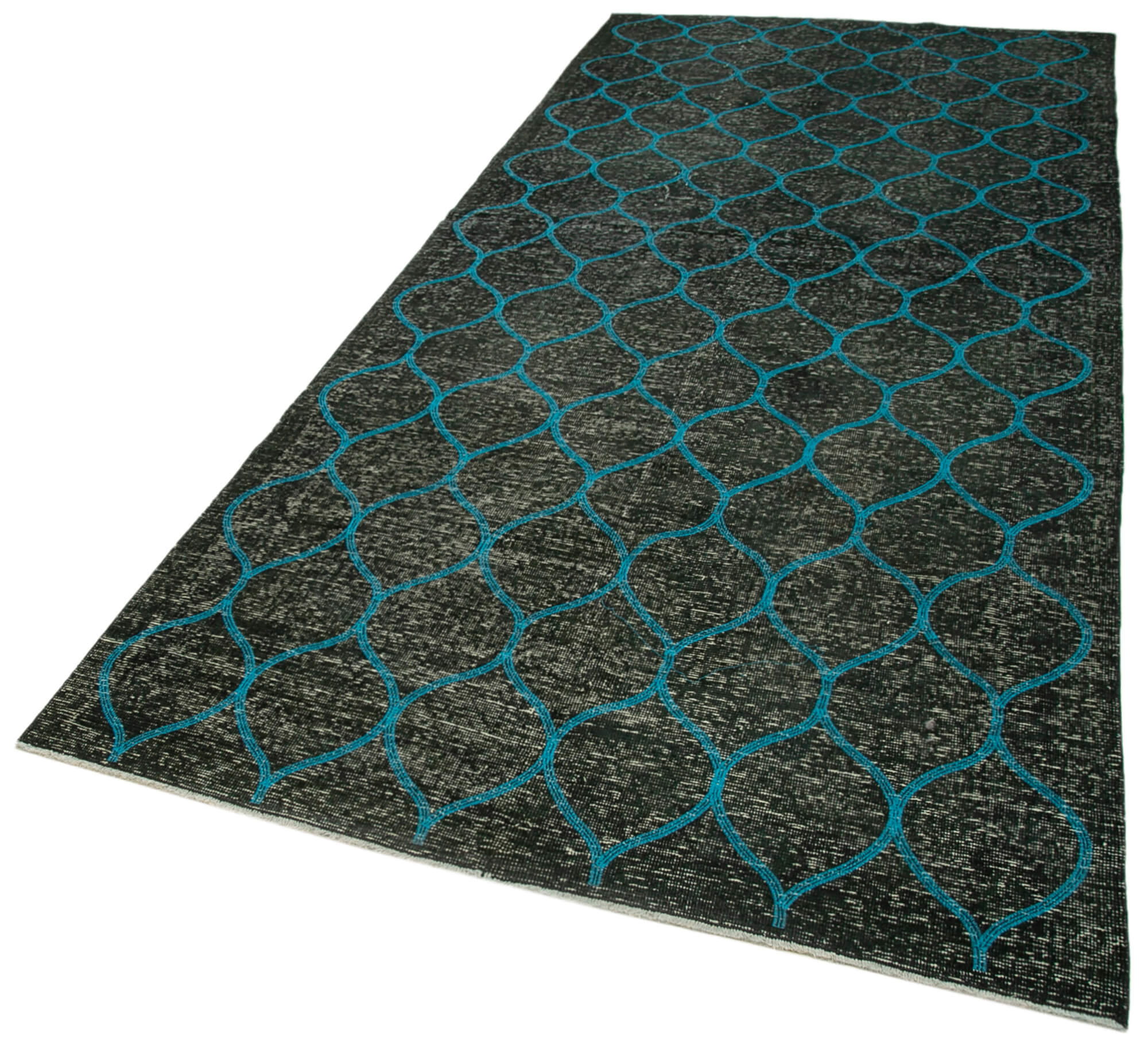 Handmade Geometric Rug - Black Cotton Wool Vintage Area Rug 4'10'' x 11'11''