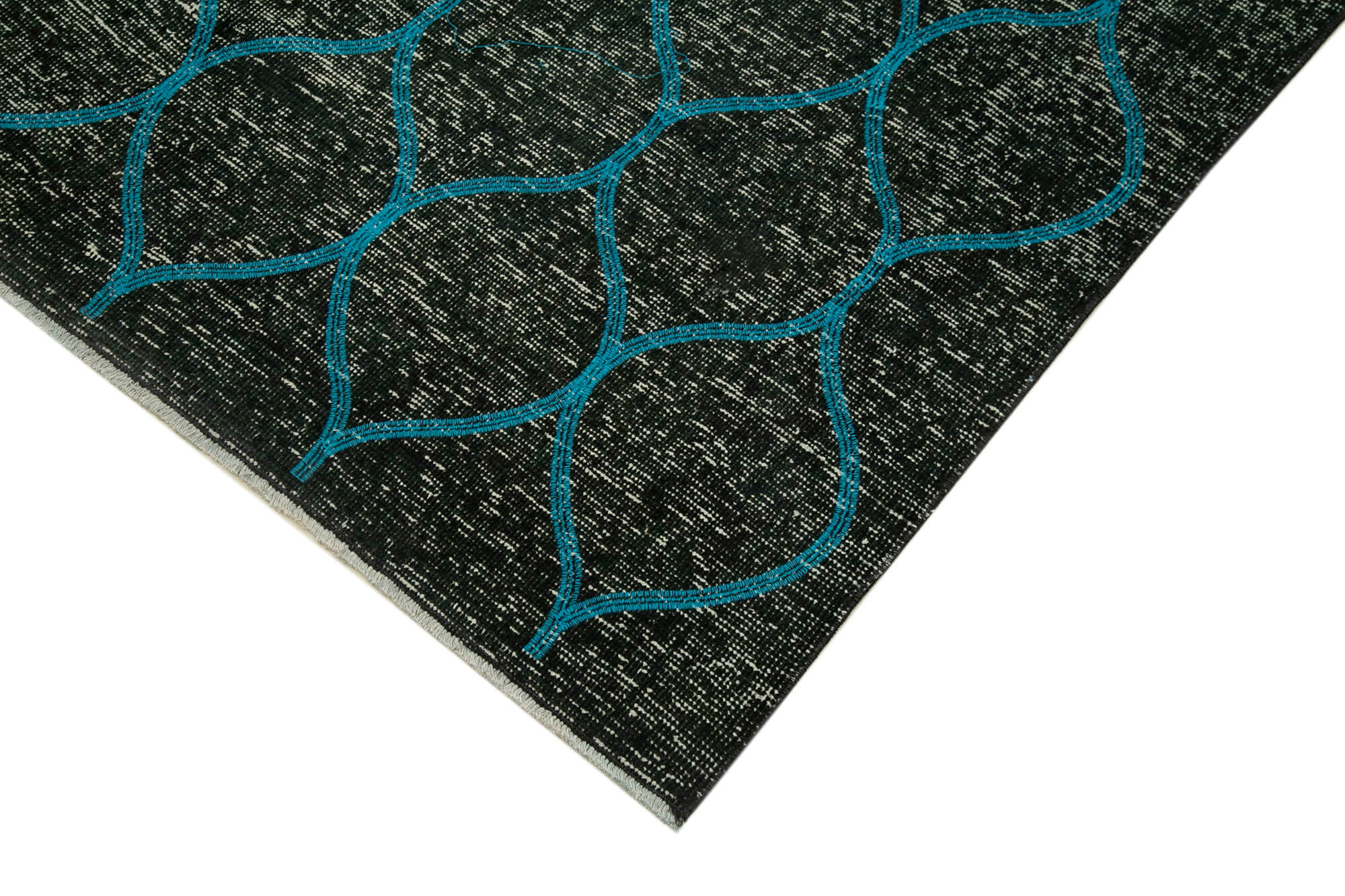 Handmade Geometric Rug - Black Cotton Wool Vintage Area Rug 4'10'' x 11'11''