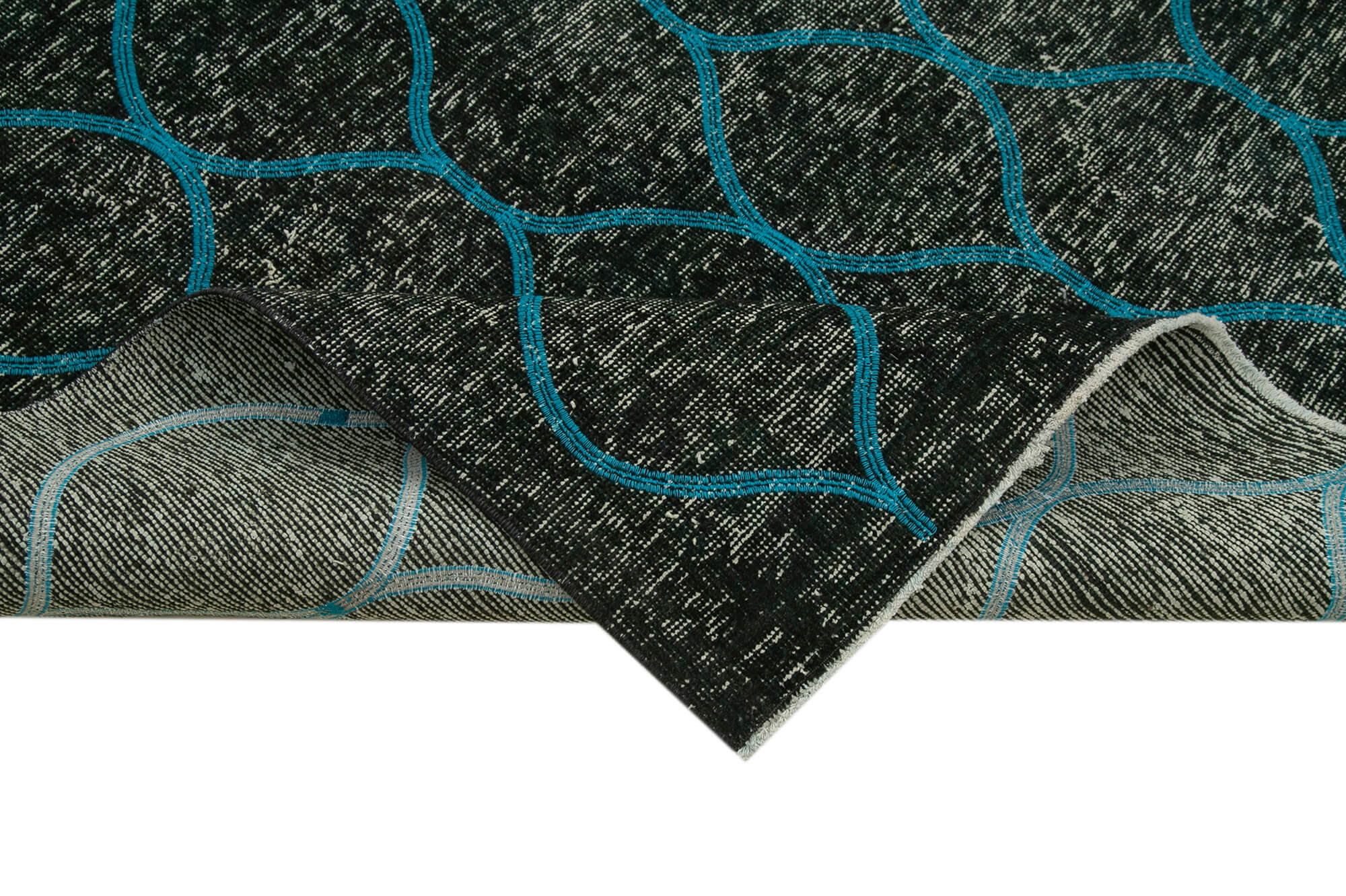 Handmade Geometric Rug - Black Cotton Wool Vintage Area Rug 4'10'' x 11'11''