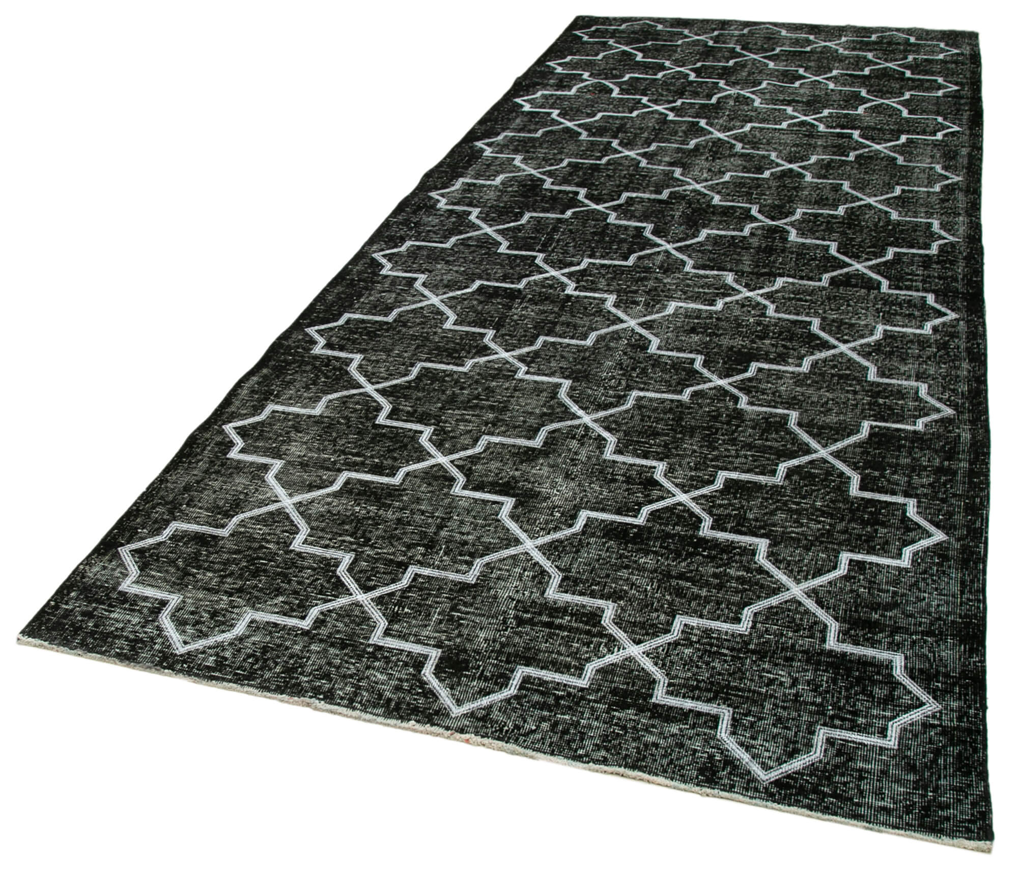Handmade Geometric Rug - Black Area Rug with Durable Cotton Wool, 4'8'' x 12'2''