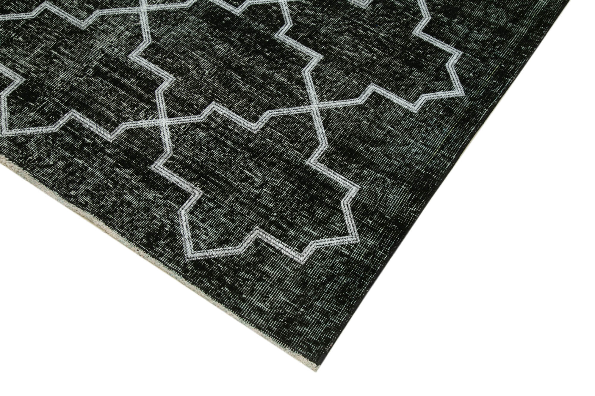 Handmade Geometric Rug - Black Area Rug with Durable Cotton Wool, 4'8'' x 12'2''