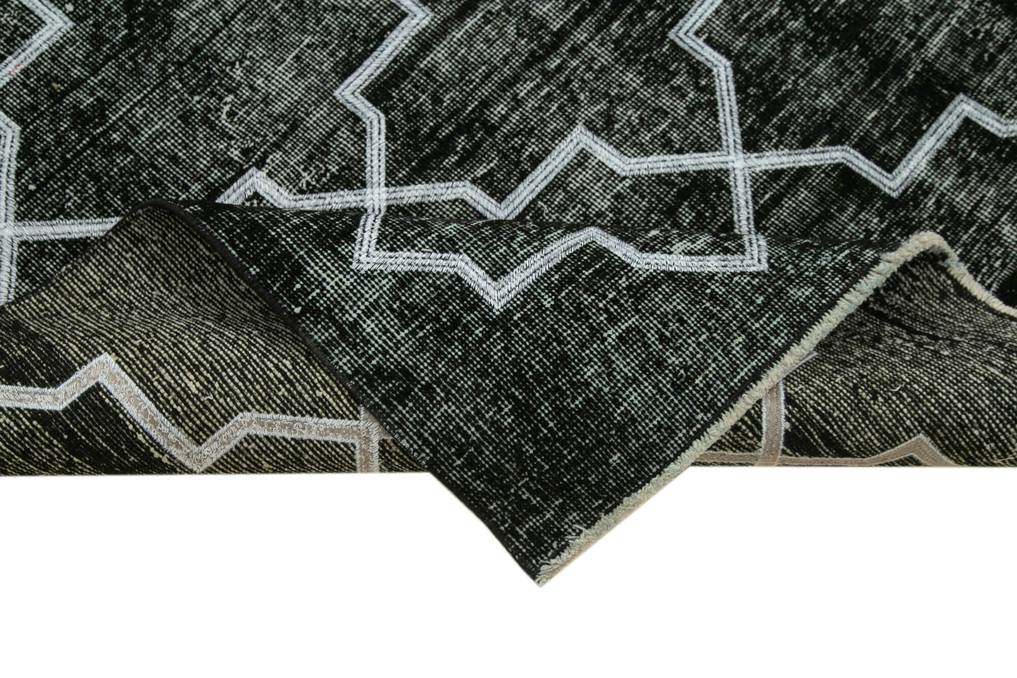 Handmade Geometric Rug - Black Area Rug with Durable Cotton Wool, 4'8'' x 12'2''
