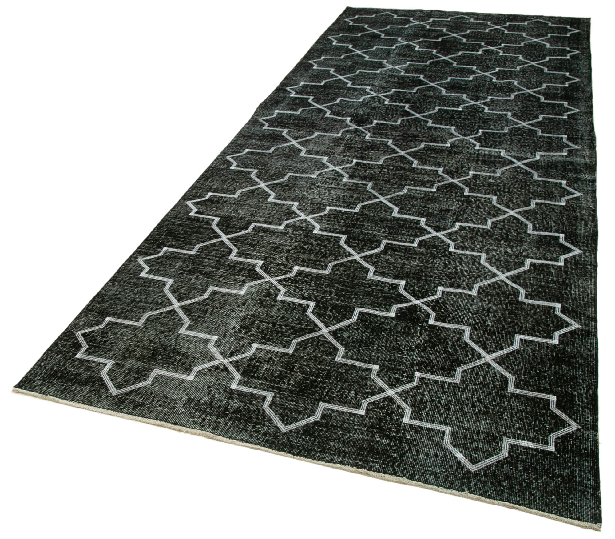 Handmade Geometric Rug – Black Area Rug 4x12, Soft Wool Carpet, Durable Cotton