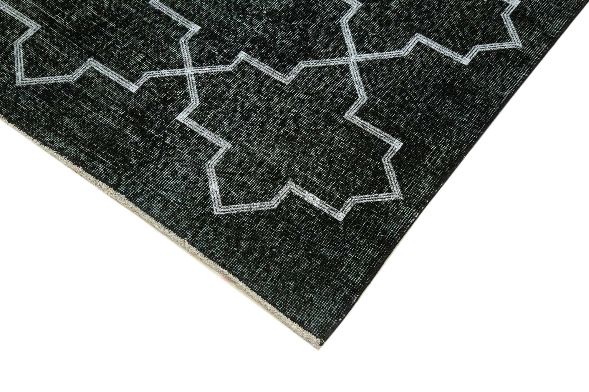 Handmade Geometric Rug – Black Area Rug 4x12, Soft Wool Carpet, Durable Cotton