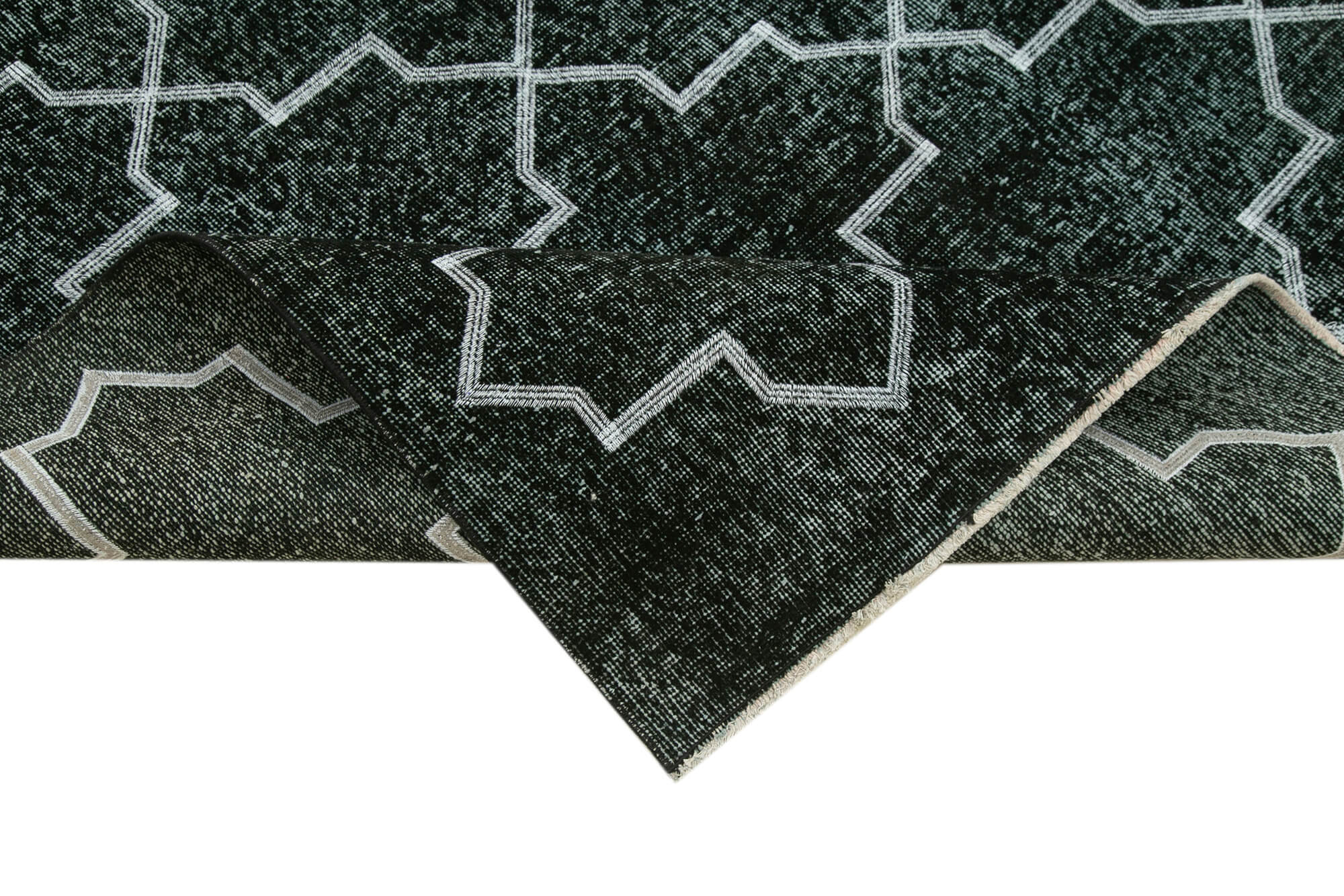 Handmade Geometric Rug – Black Area Rug 4x12, Soft Wool Carpet, Durable Cotton