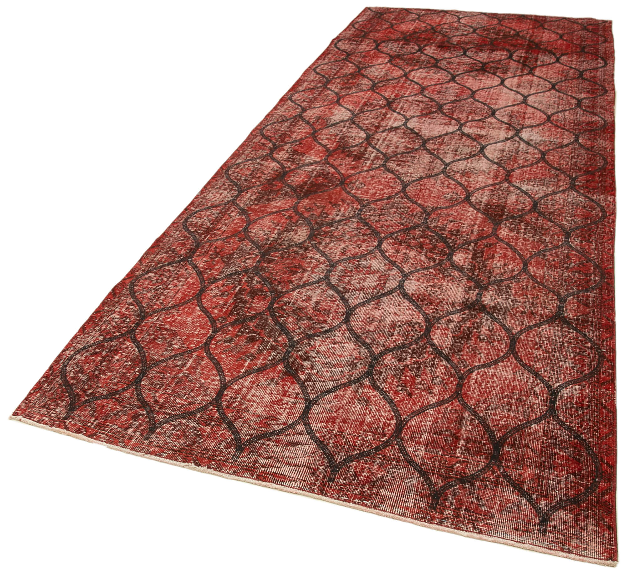 Handmade Geometric Rug - Red Area Rug 4x12 Feet Cotton Wool Carpet