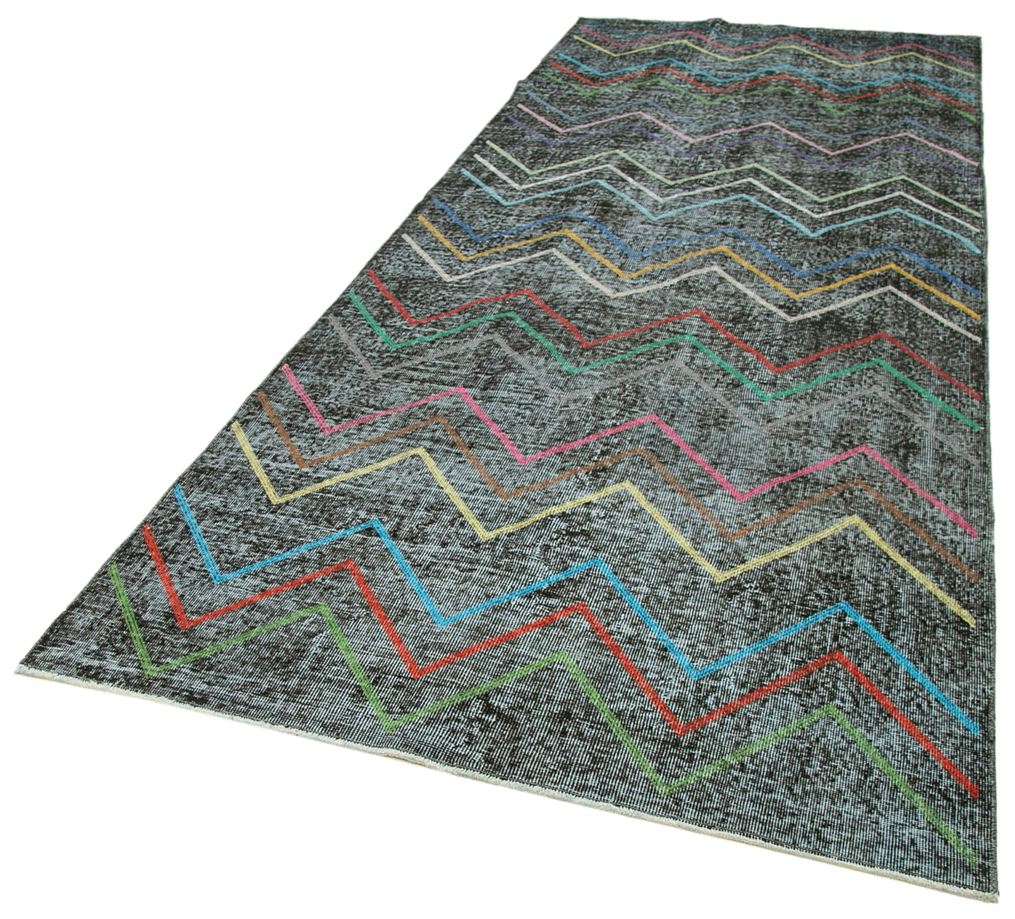 Handmade Geometric Rug – Black Cotton Wool Area Rug 4'10'' x 12'2'' Durable Carpet